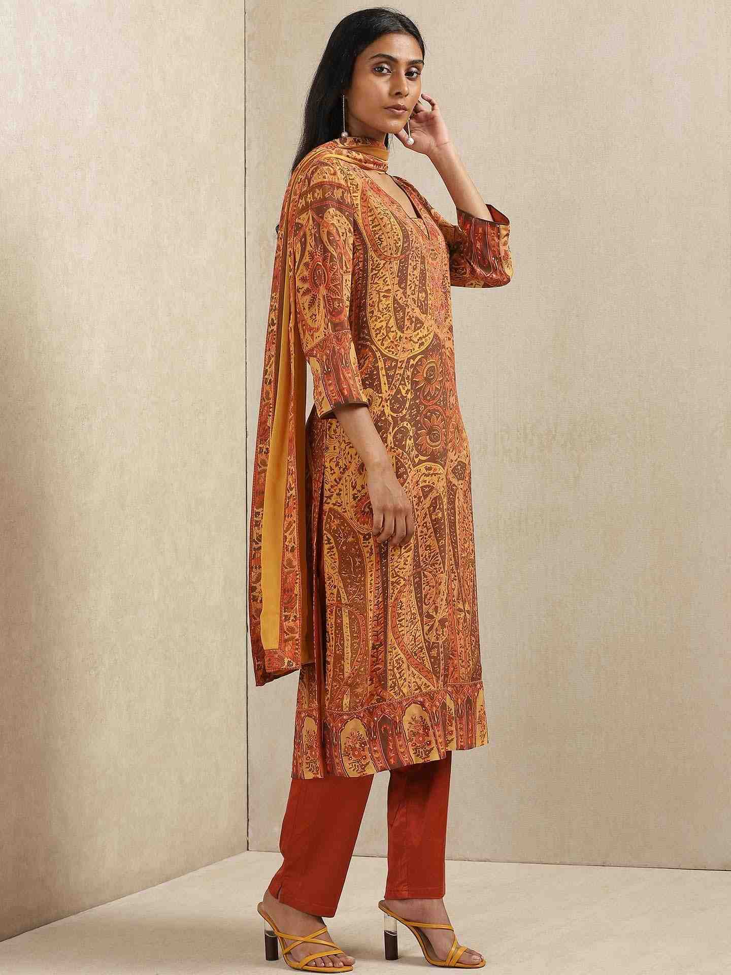Rust Maharaja Crepe Suit Set
