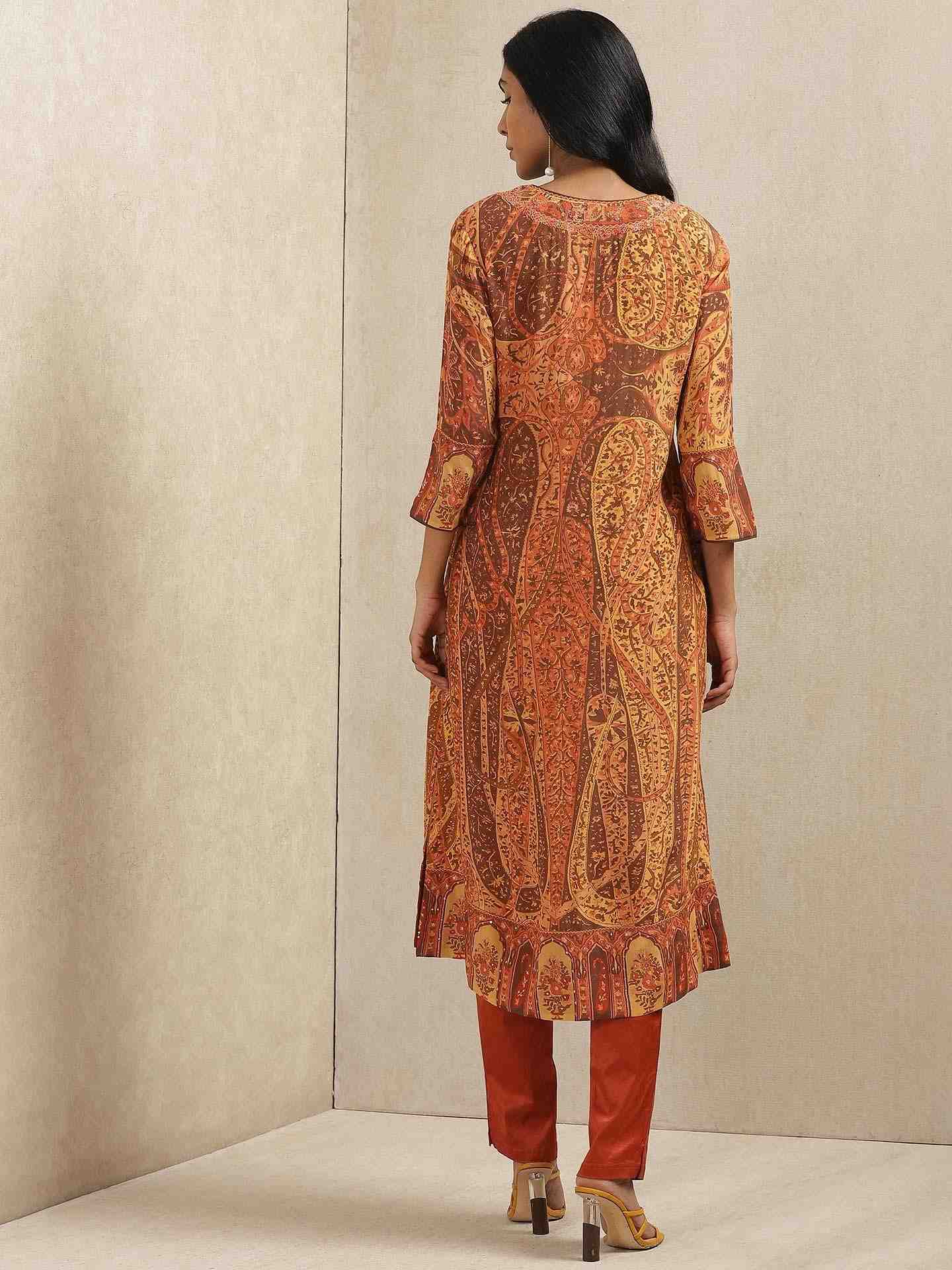Rust Maharaja Crepe Suit Set
