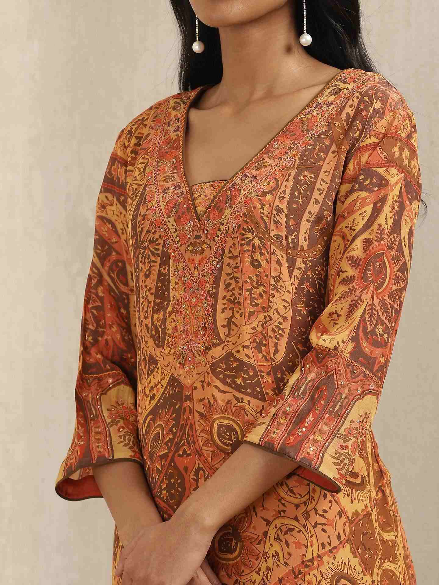 Rust Maharaja Crepe Suit Set