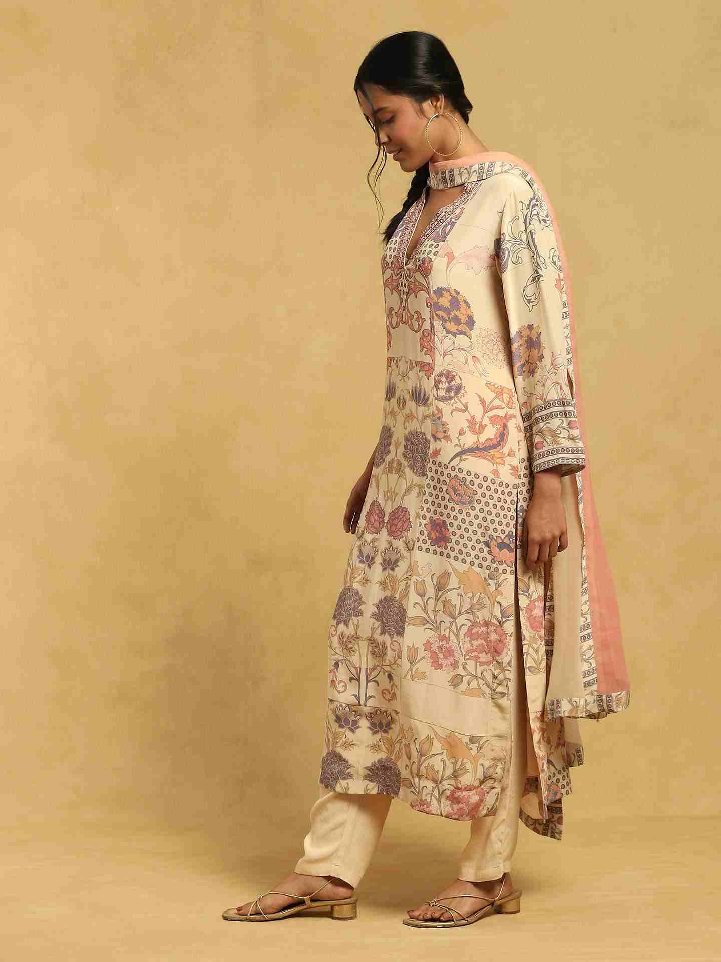 Ecru Calico Crepe Suit Set