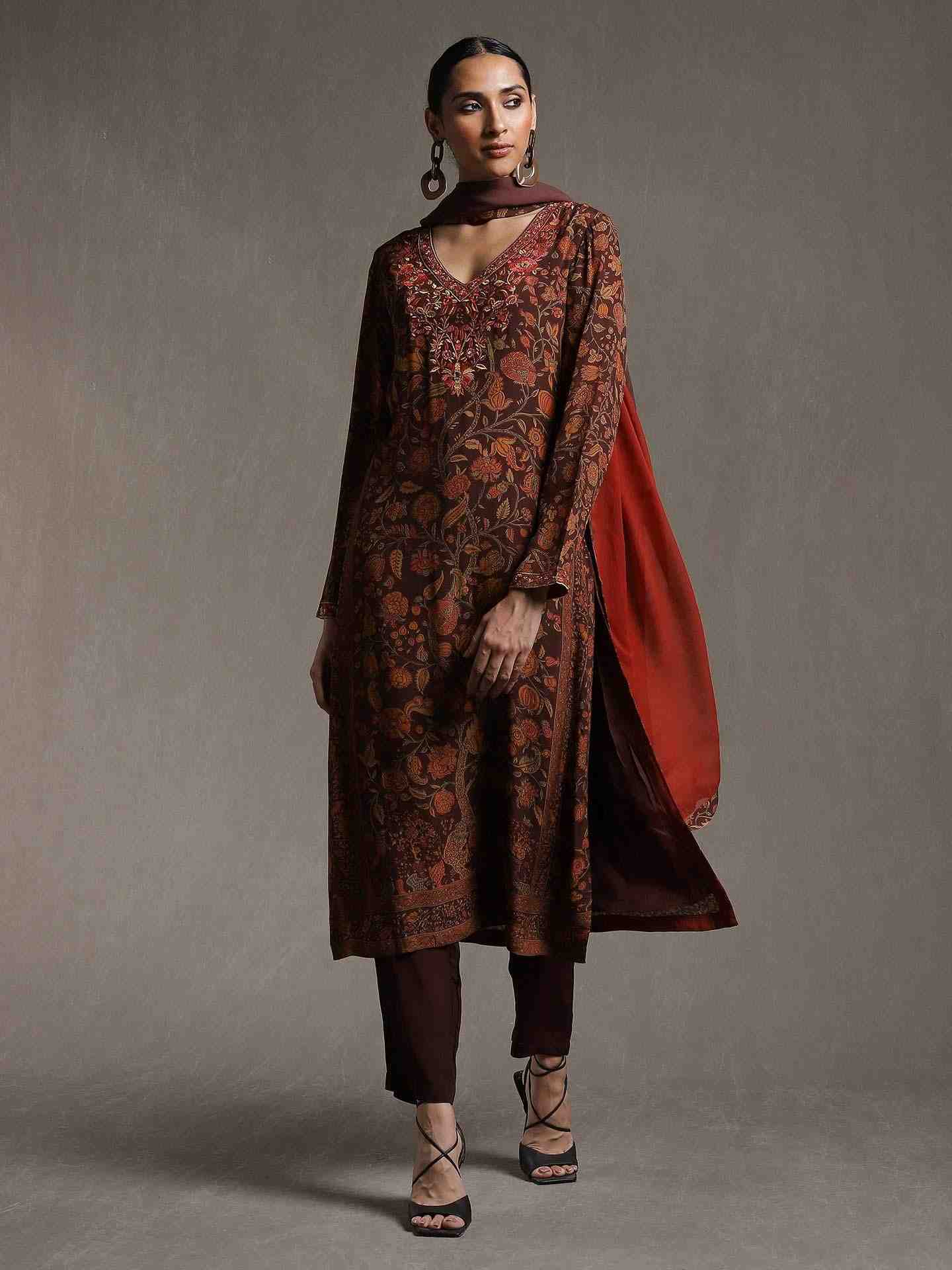 Brown & Rust Gaach Crepe Suit Set