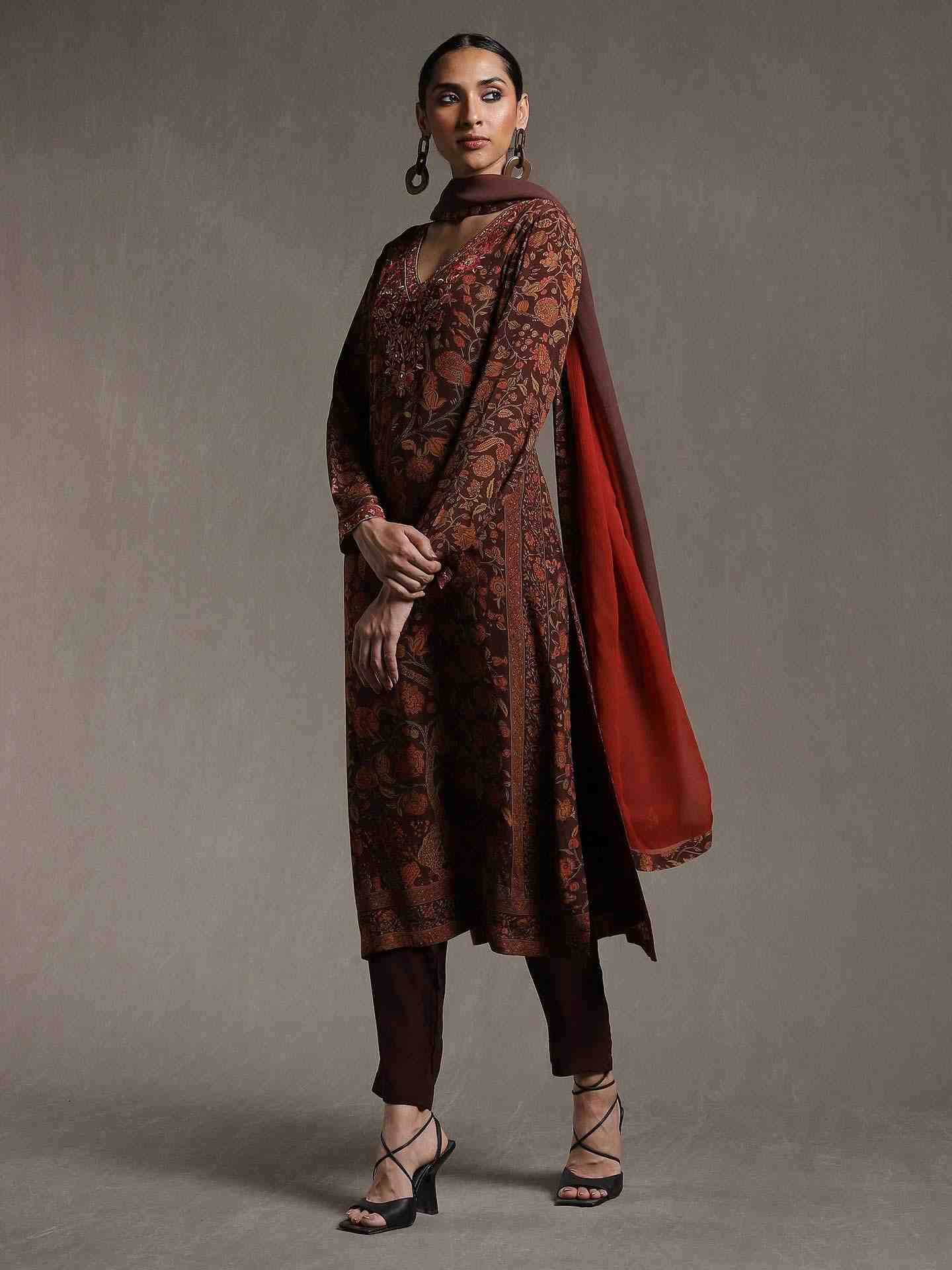 Brown & Rust Gaach Crepe Suit Set