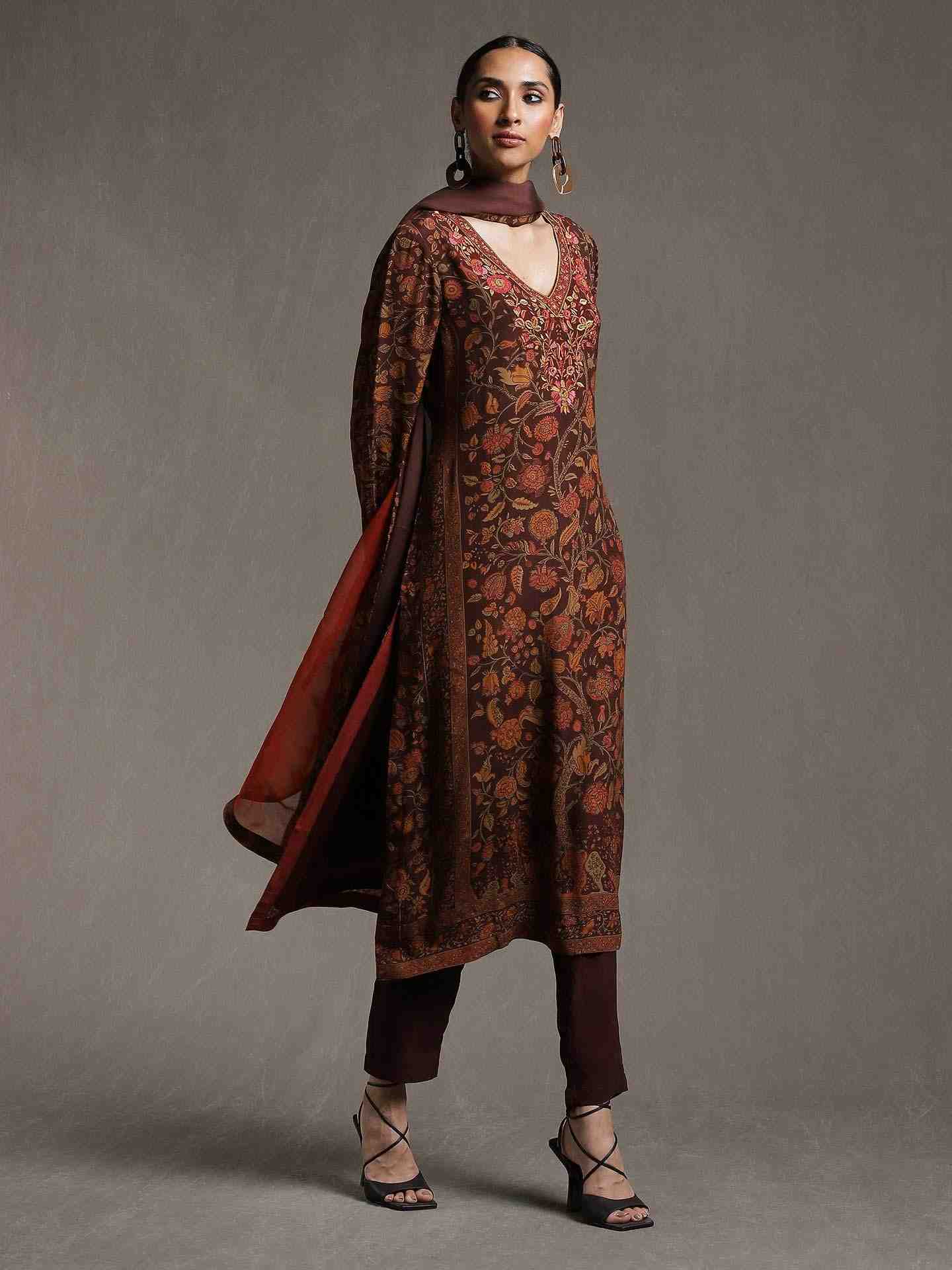 Brown & Rust Gaach Crepe Suit Set