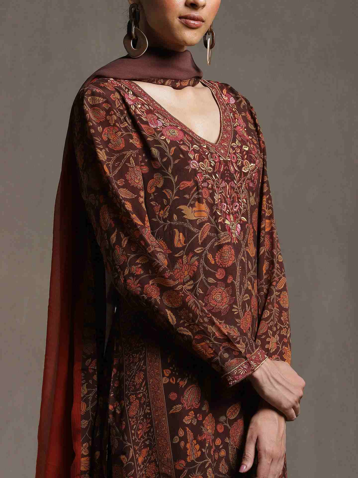 Brown & Rust Gaach Crepe Suit Set