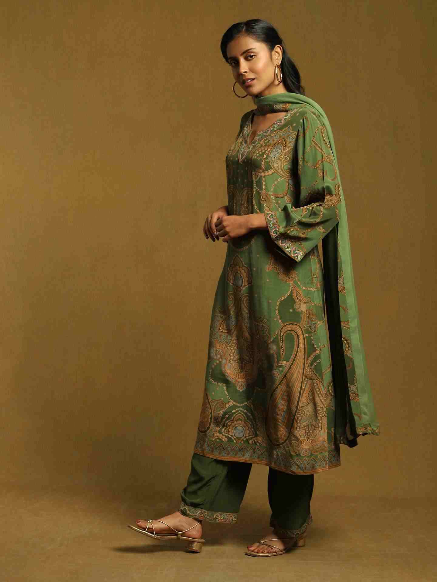 Green Rukmini Crepe Suit Set