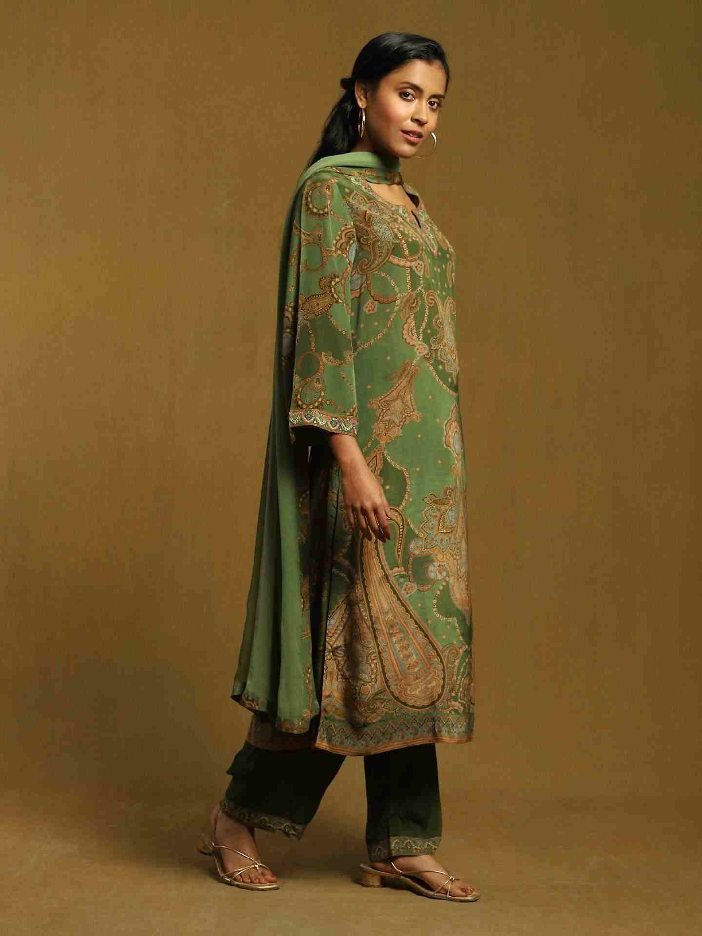 Green Rukmini Crepe Suit Set
