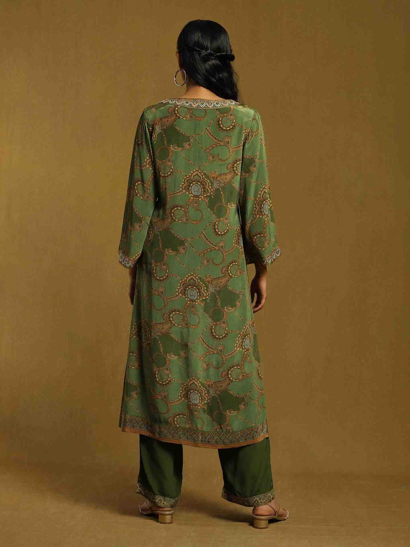 Green Rukmini Crepe Suit Set