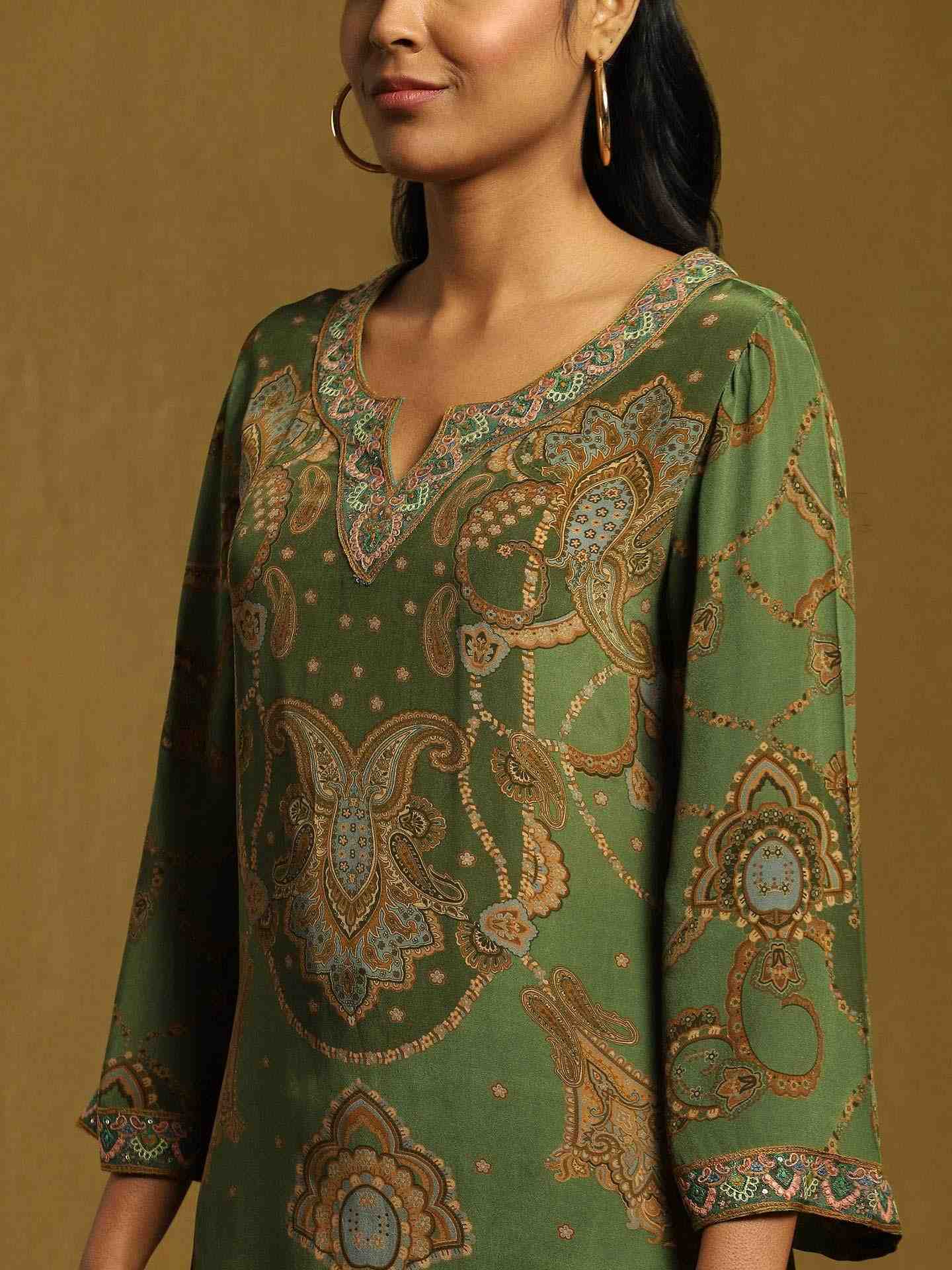 Green Rukmini Crepe Suit Set