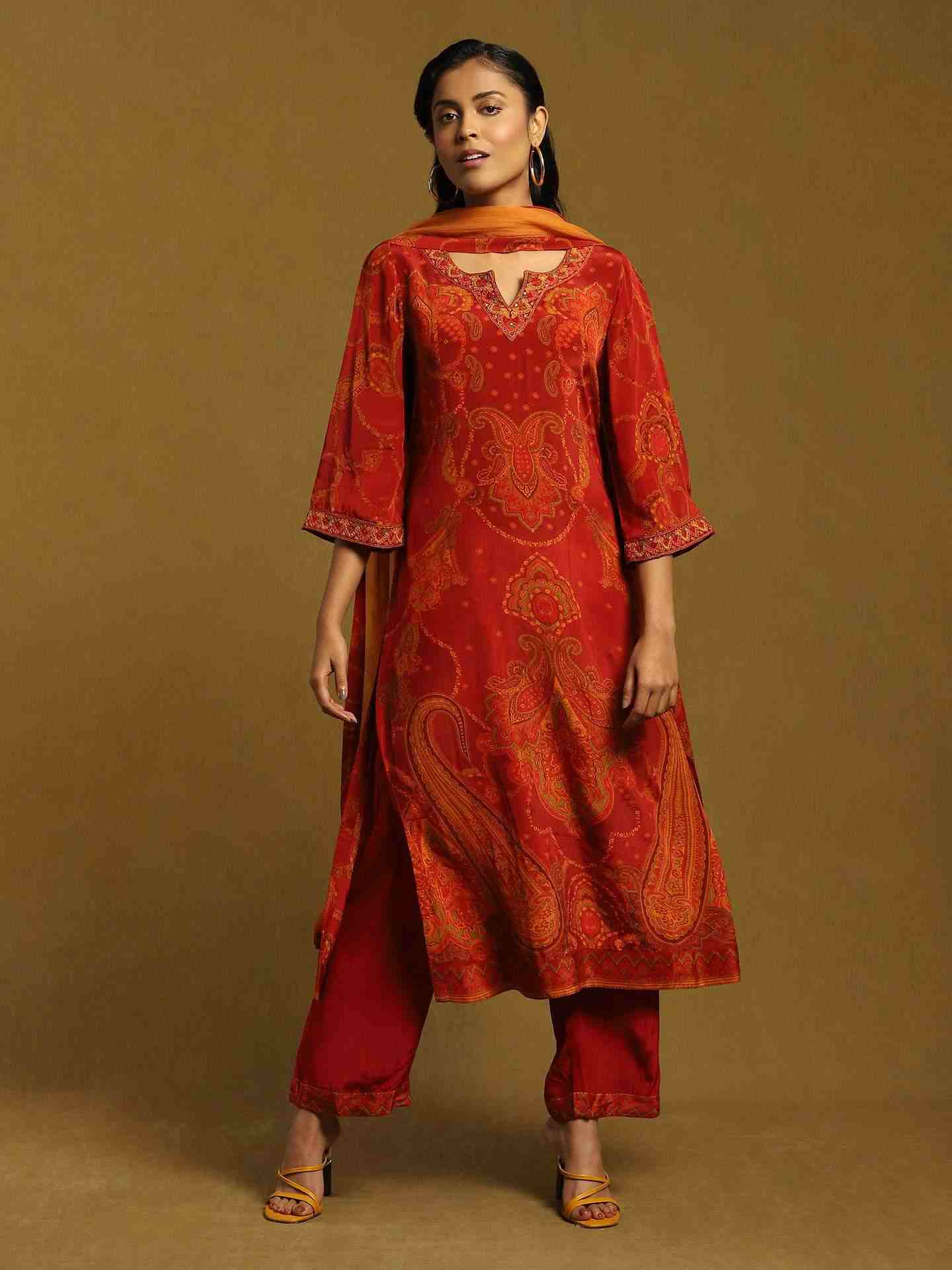 Rust Rukmini Crepe Suit Set