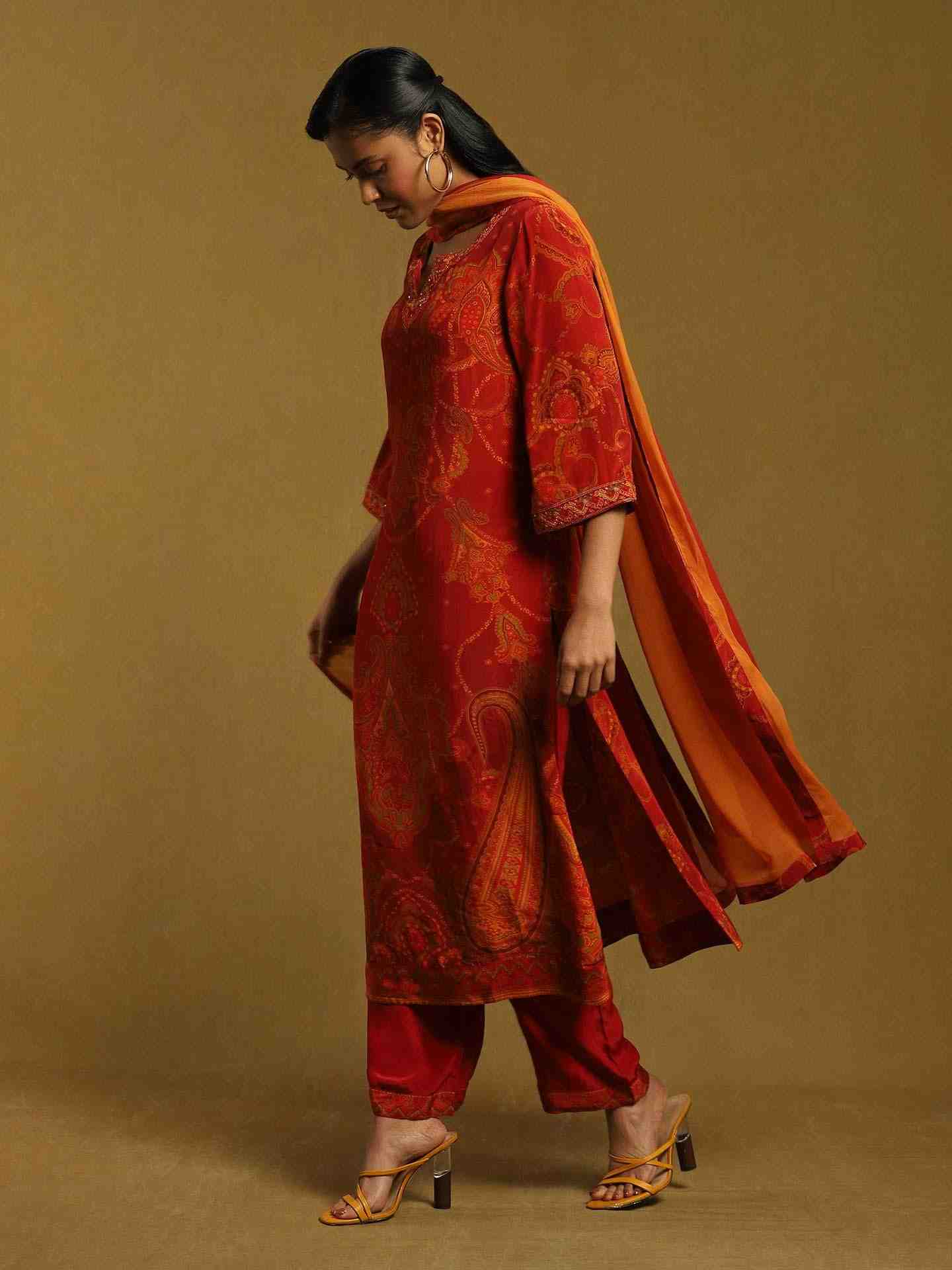 Rust Rukmini Crepe Suit Set