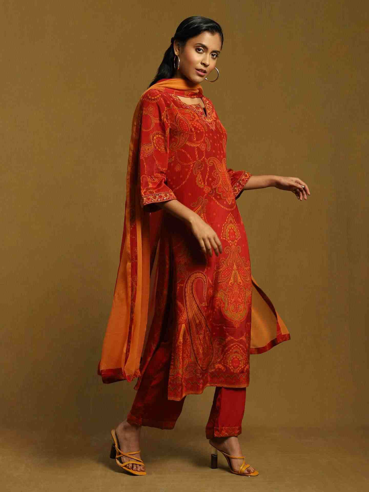 Rust Rukmini Crepe Suit Set