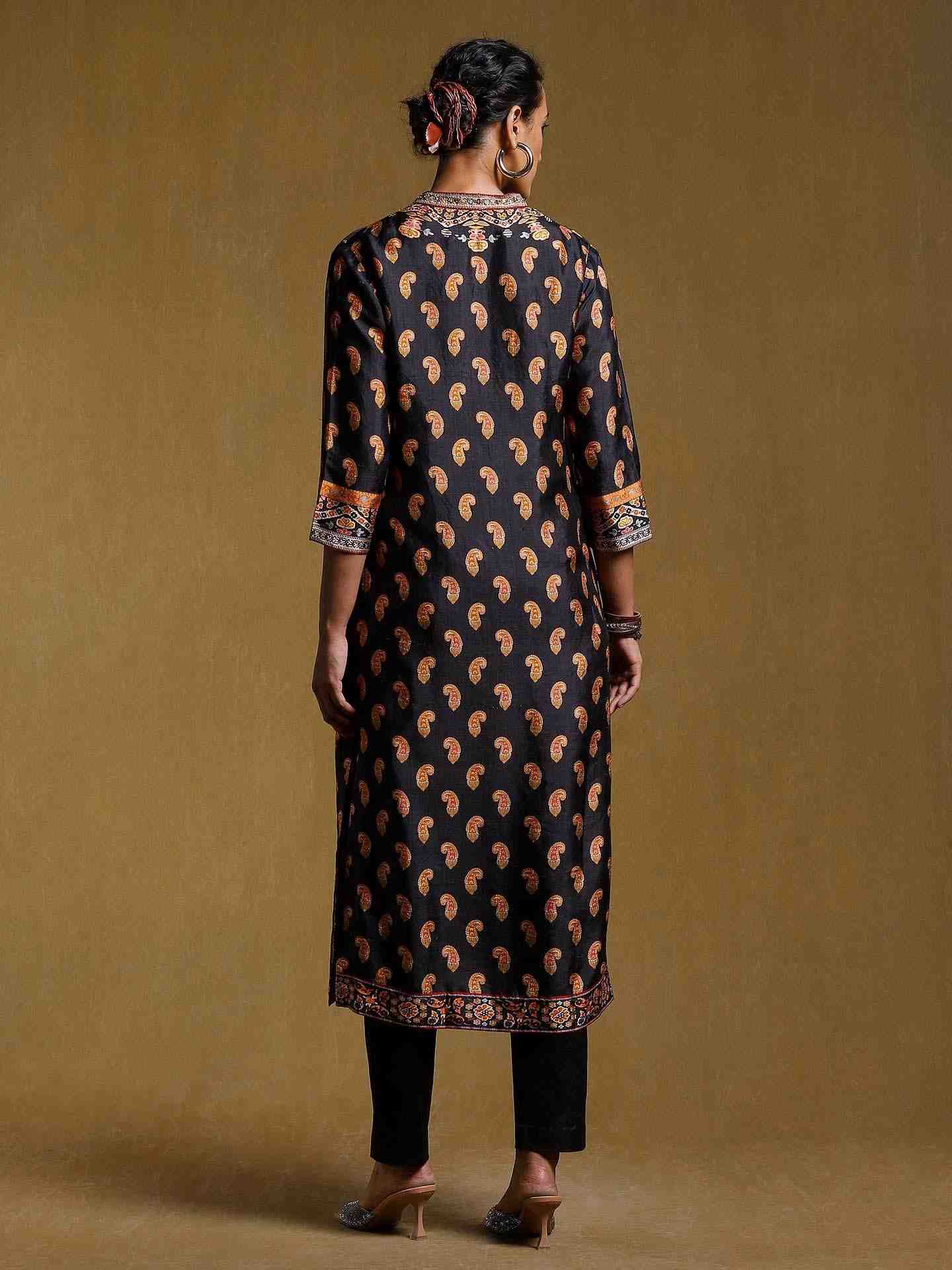 Black & Multi-Color Chamba Suit Set