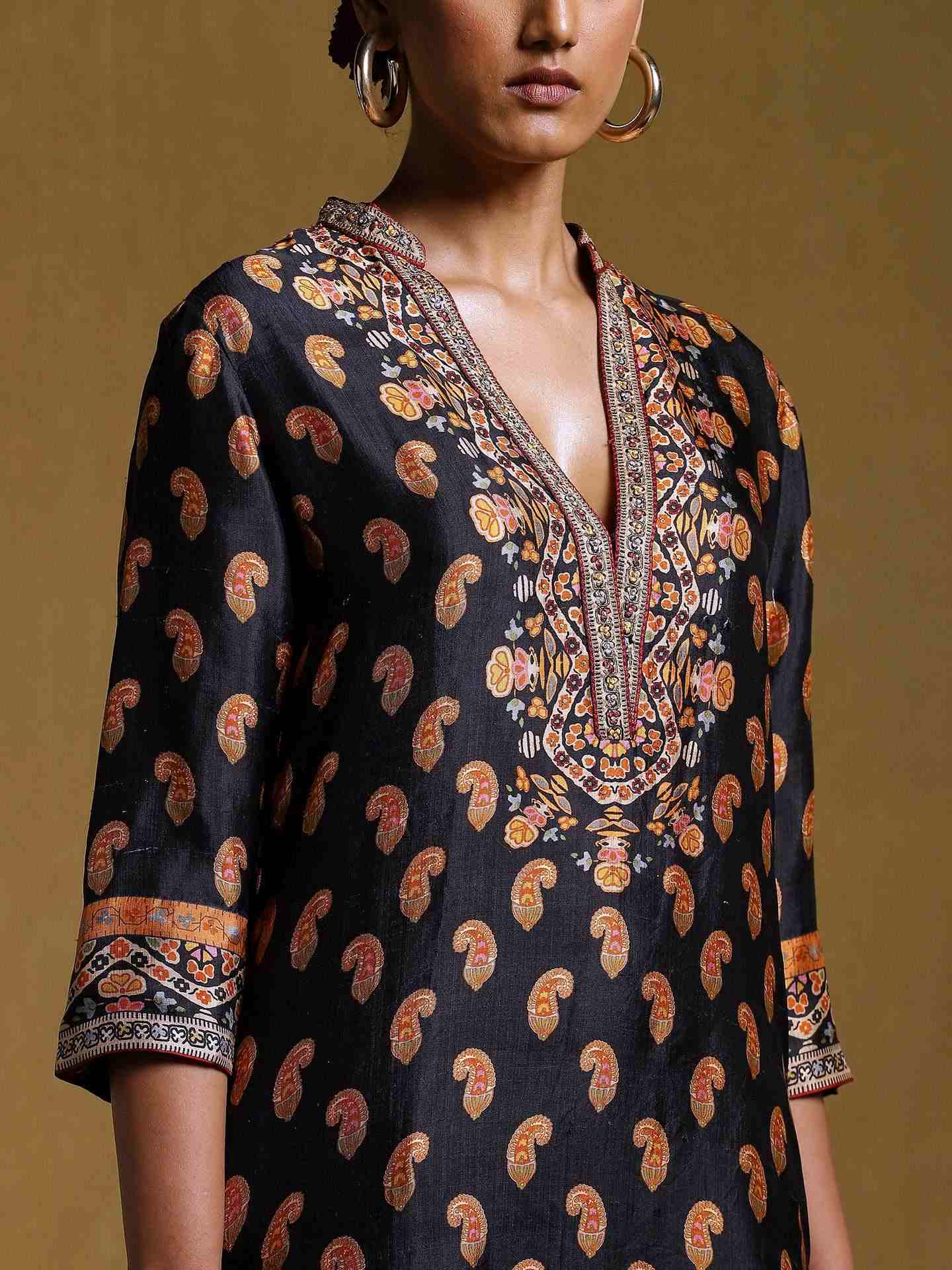 Black & Multi-Color Chamba Suit Set