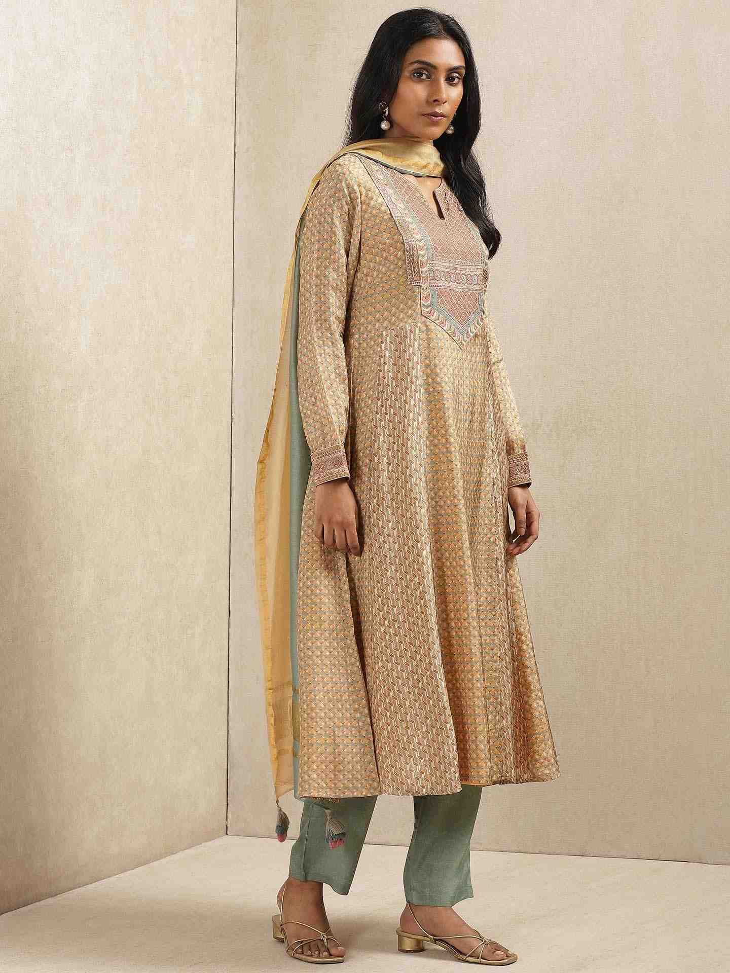 Beige & Khaki Zeeni Suit Set