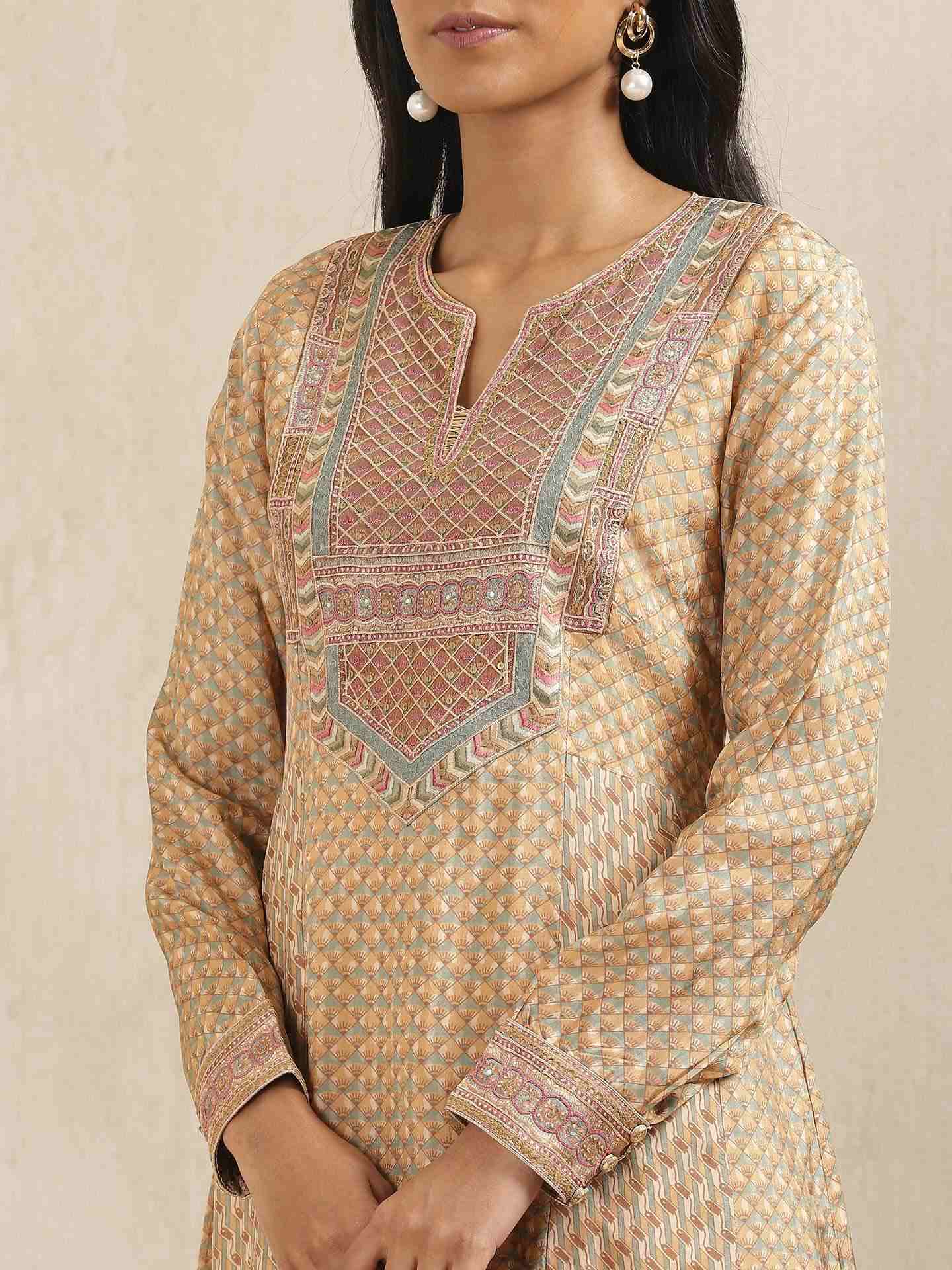 Beige & Khaki Zeeni Suit Set