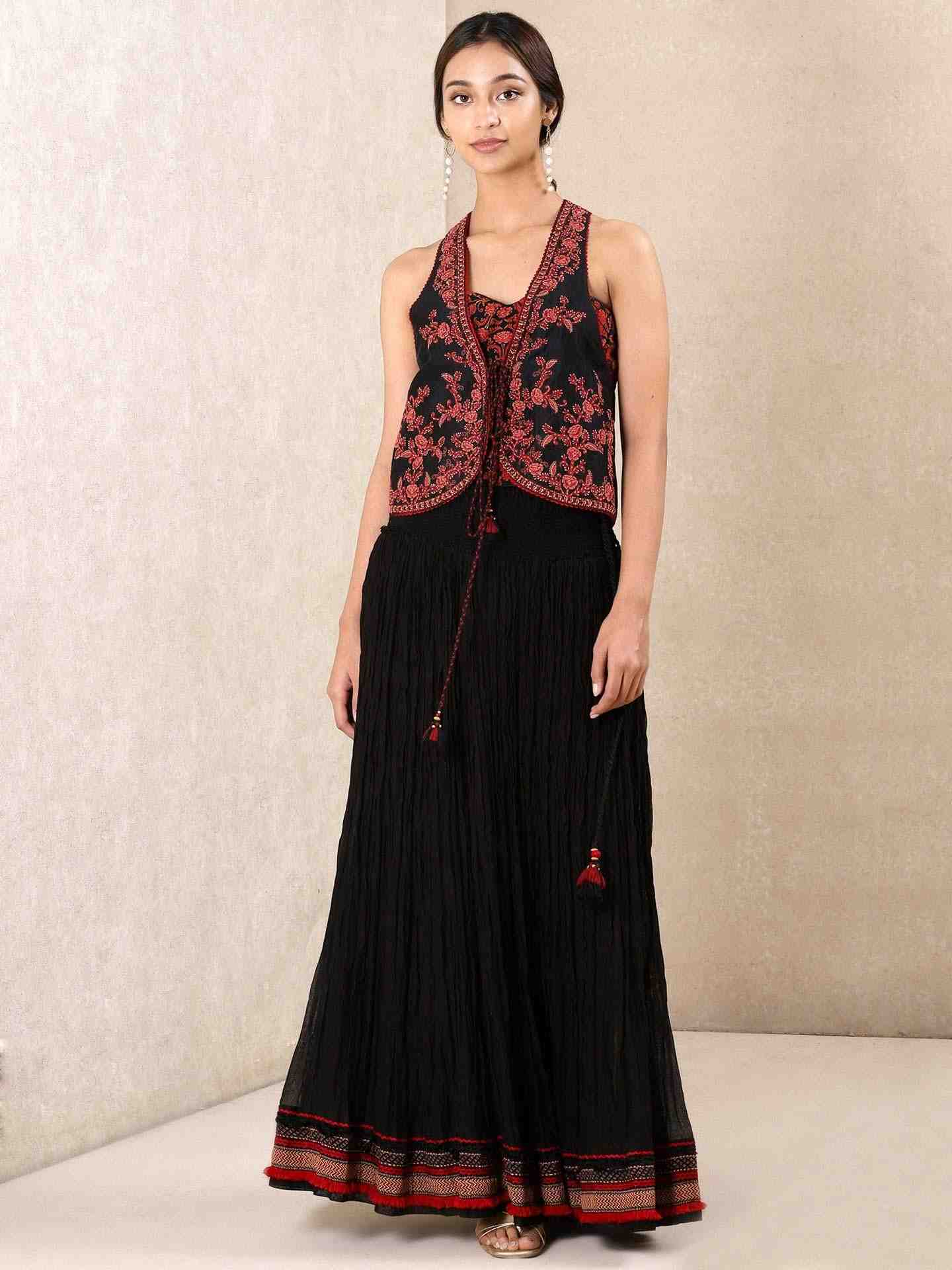Black & Red Mrinalini Chanderi Co-Ord Set
