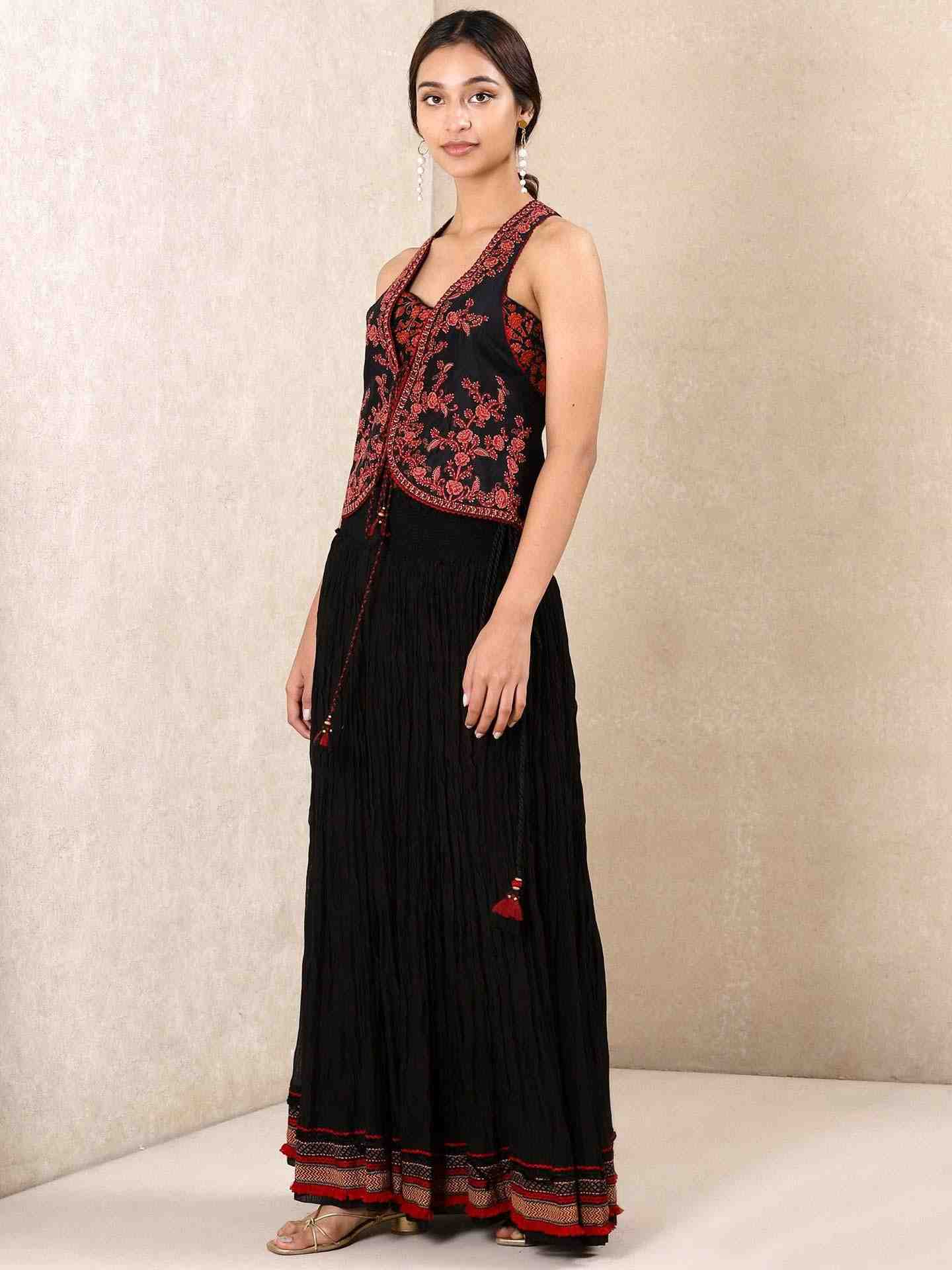 Black & Red Mrinalini Chanderi Co-Ord Set