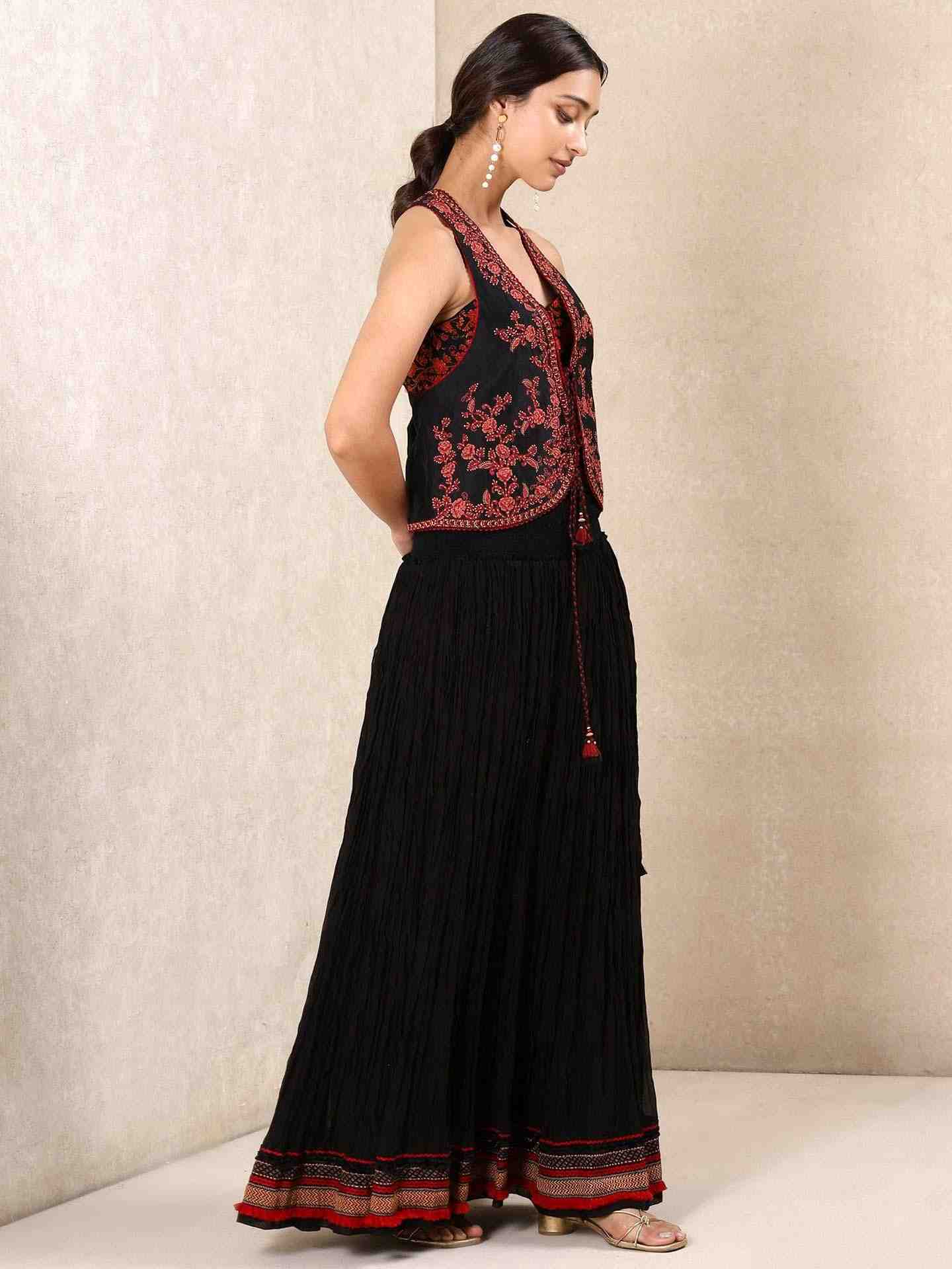 Black & Red Mrinalini Chanderi Co-Ord Set