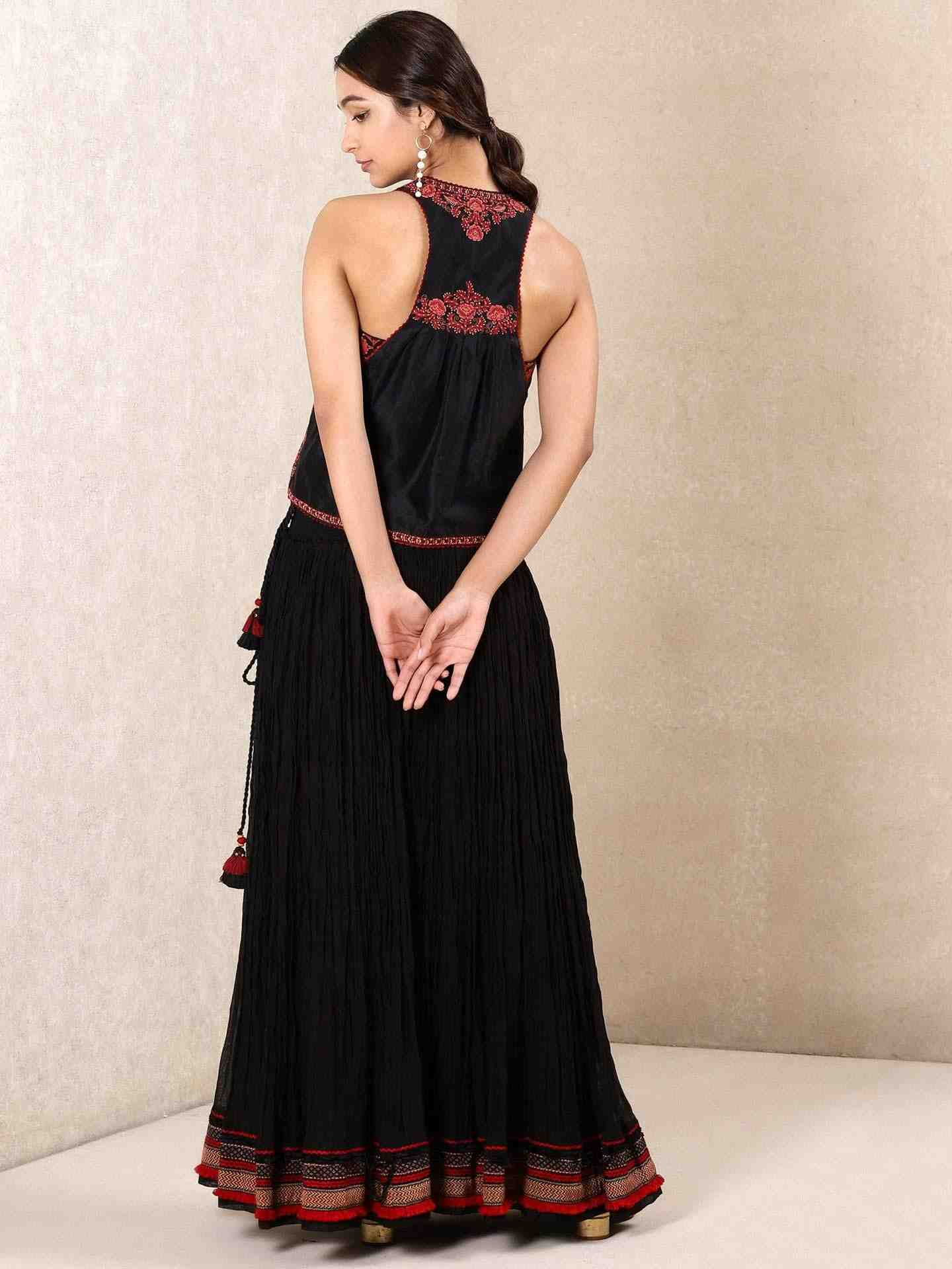 Black & Red Mrinalini Chanderi Co-Ord Set