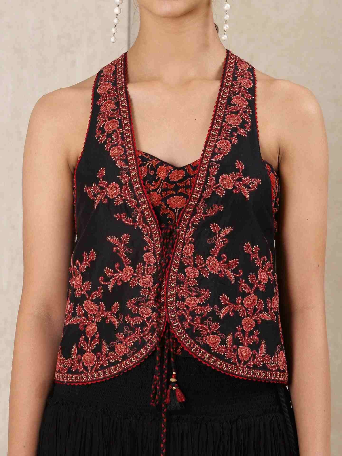 Black & Red Mrinalini Chanderi Co-Ord Set