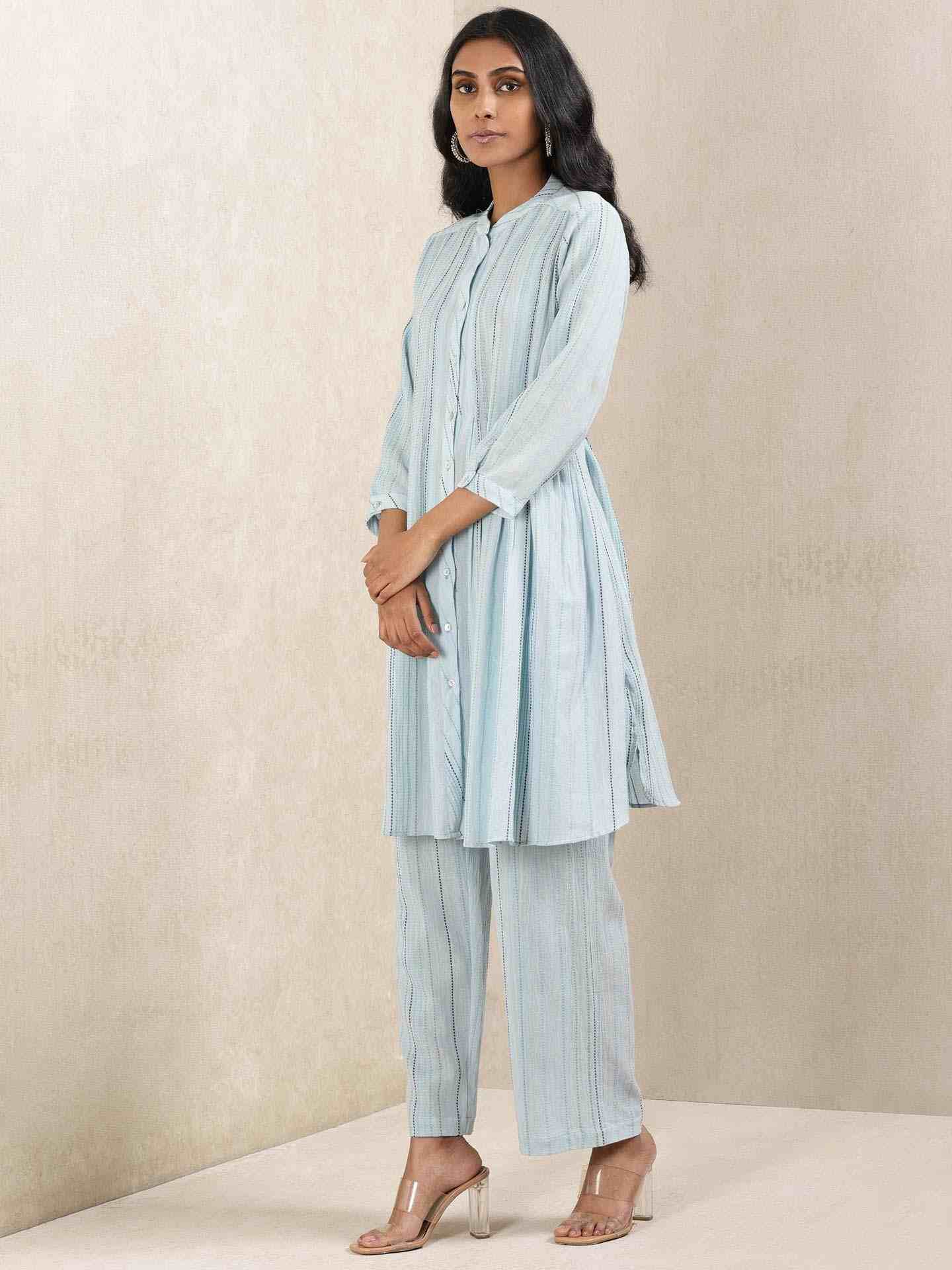 Blue Quint Yarn-Dyed Cotton Suit Set