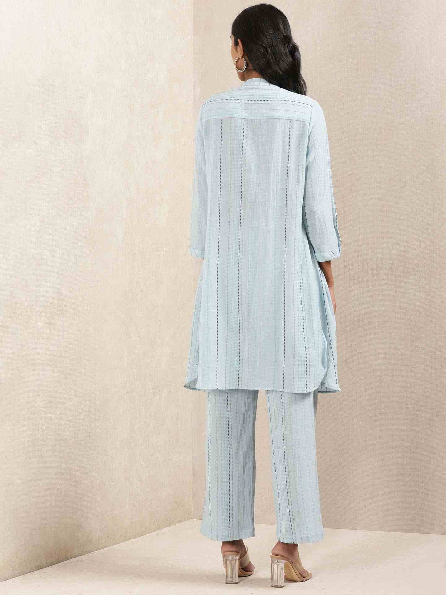 Blue Quint Yarn-Dyed Cotton Suit Set