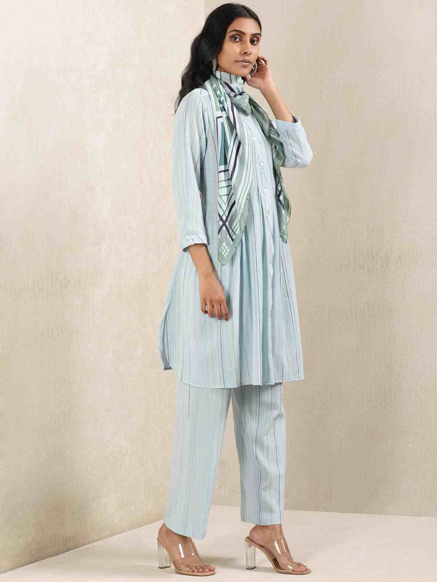 Blue Quint Yarn-Dyed Cotton Suit Set