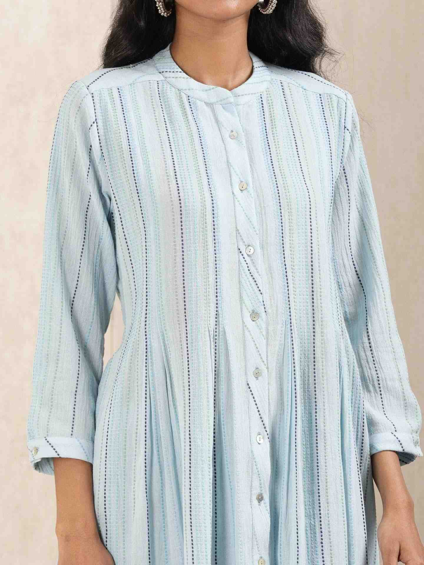 Blue Quint Yarn-Dyed Cotton Suit Set