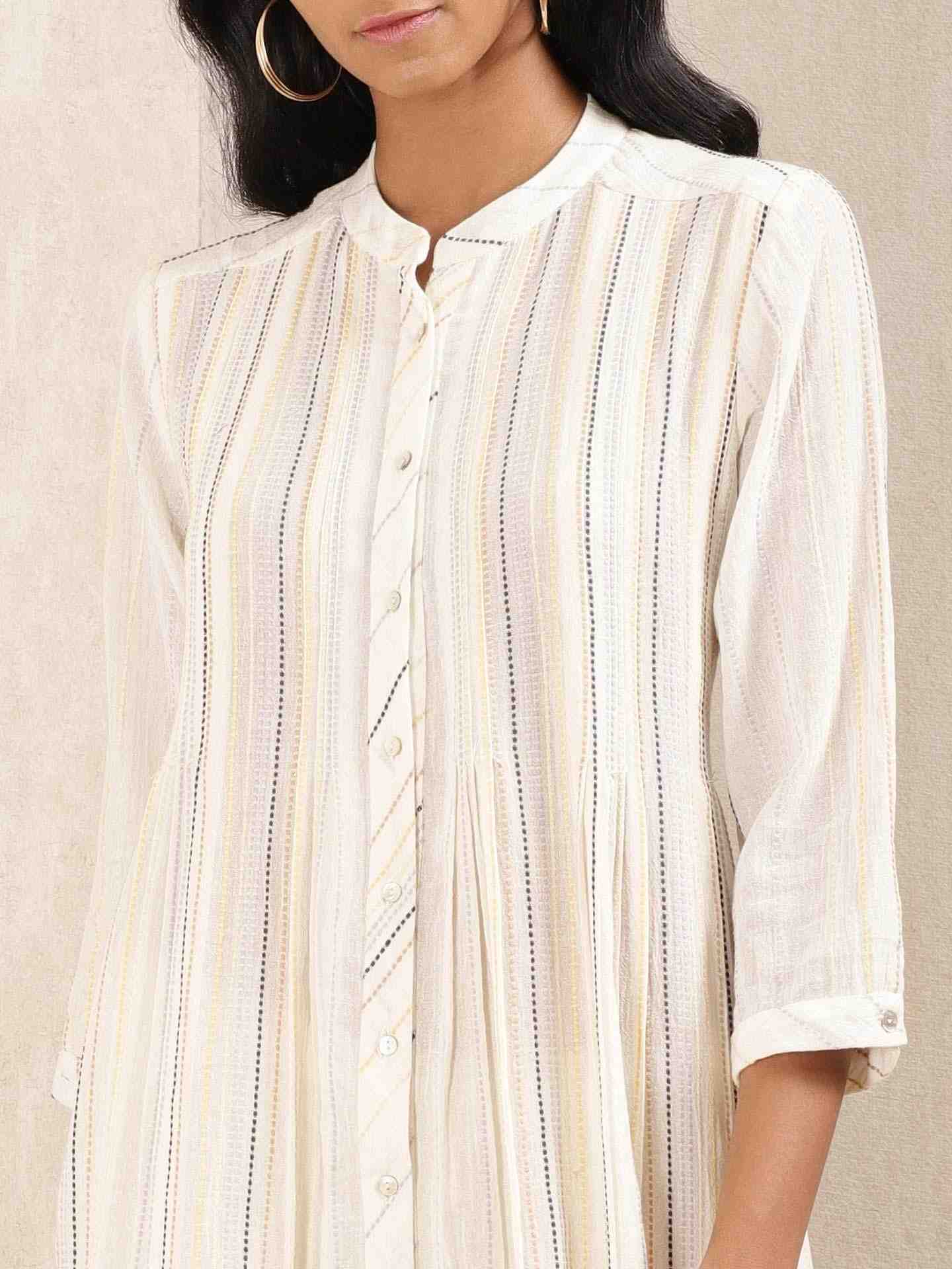 Off White Quint Yarn-Dyed  Suit Set