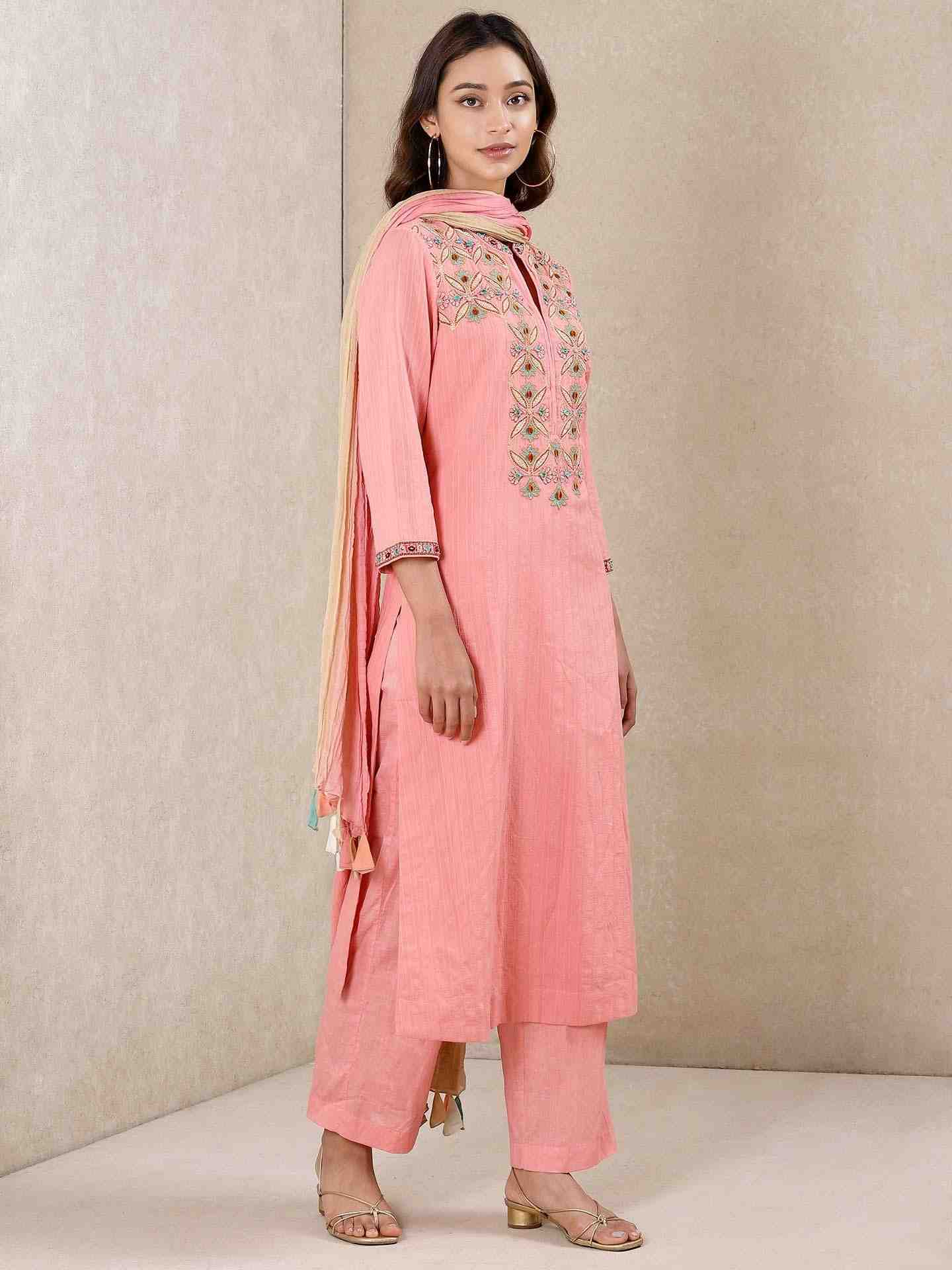 Pink Applique Flora Cotton Suit Set