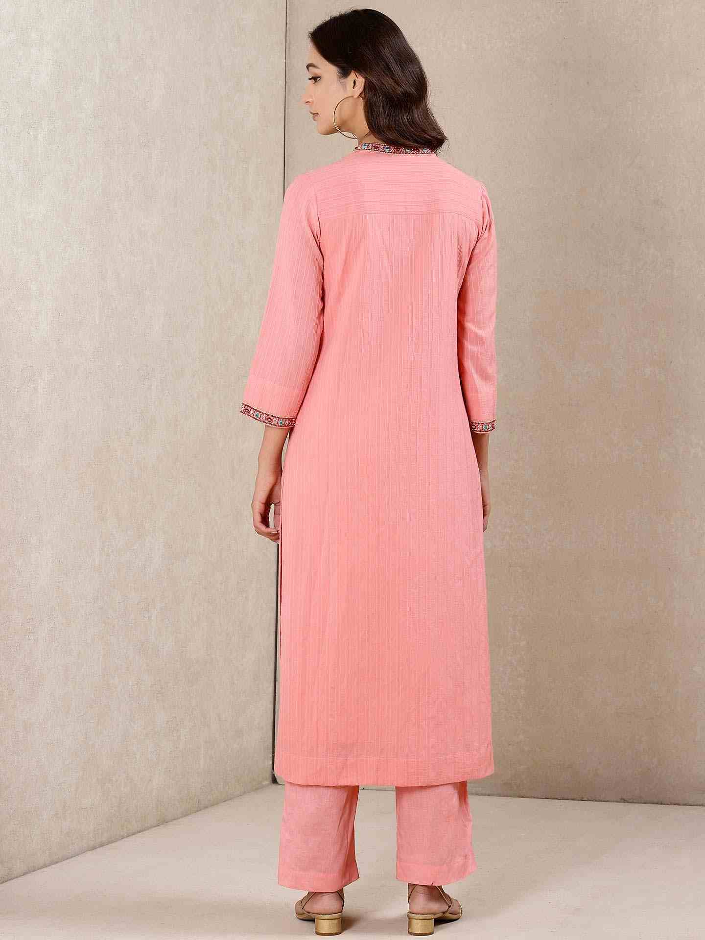 Pink Applique Flora Cotton Suit Set