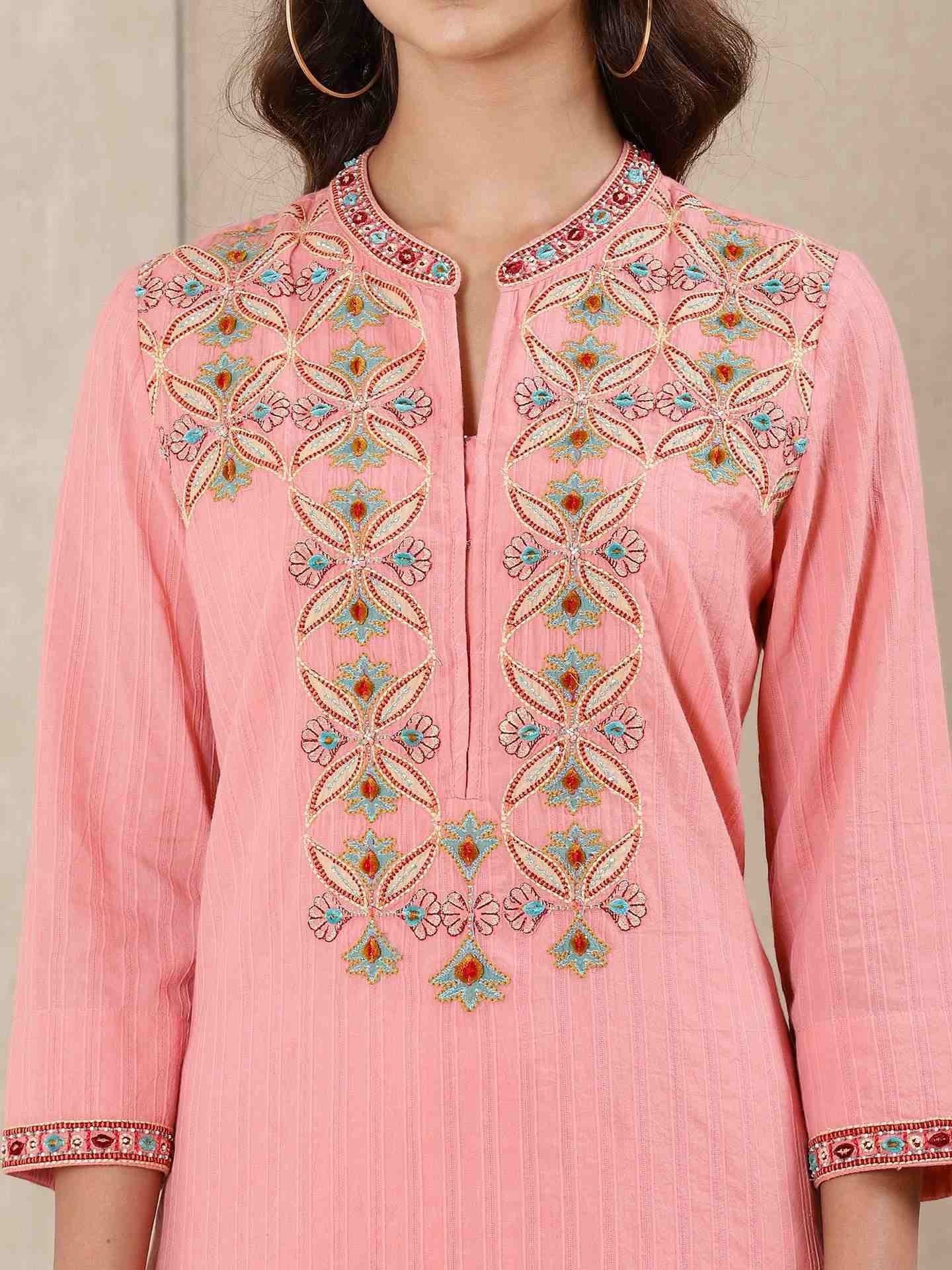 Pink Applique Flora Cotton Suit Set