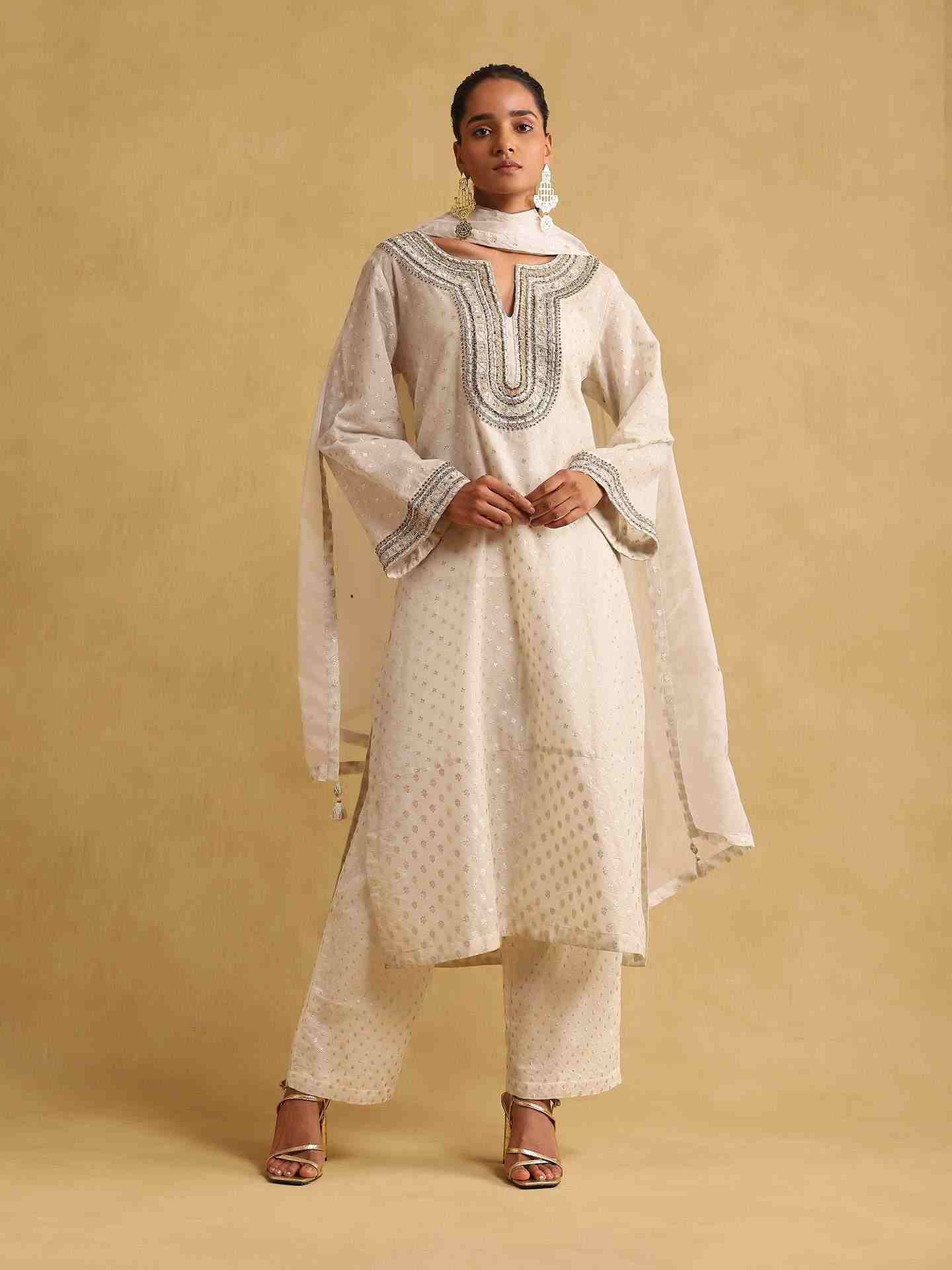 Off White Rimjhim Cotton Suit Set