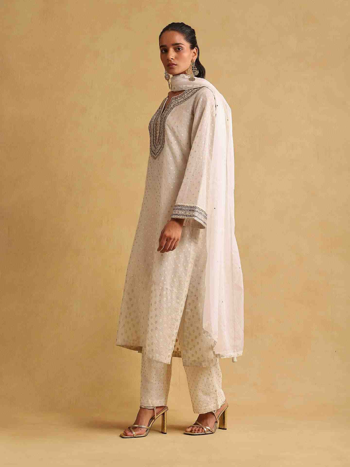 Off White Rimjhim Cotton Suit Set