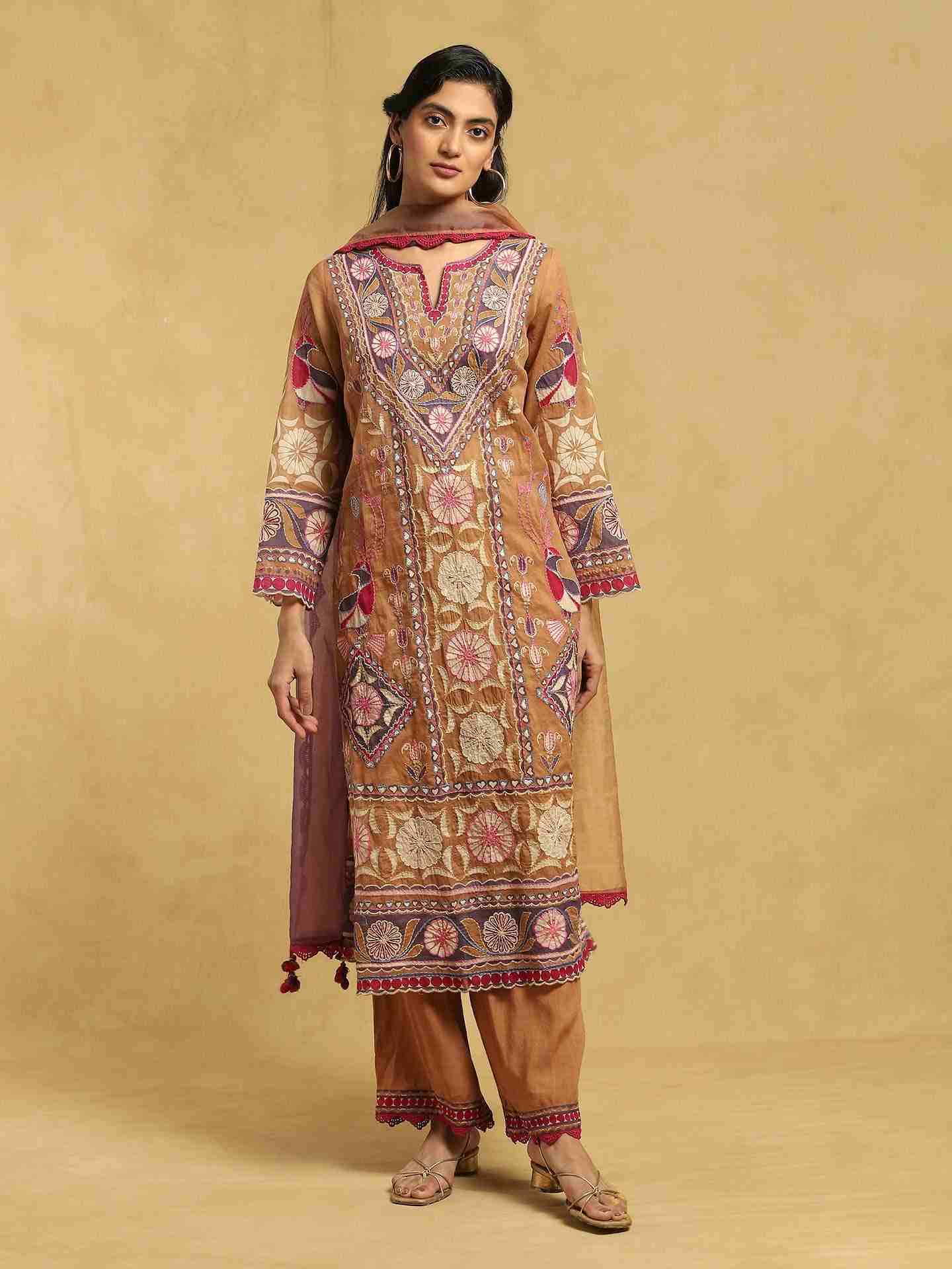 Beige Chiriya Cotton Suit Set
