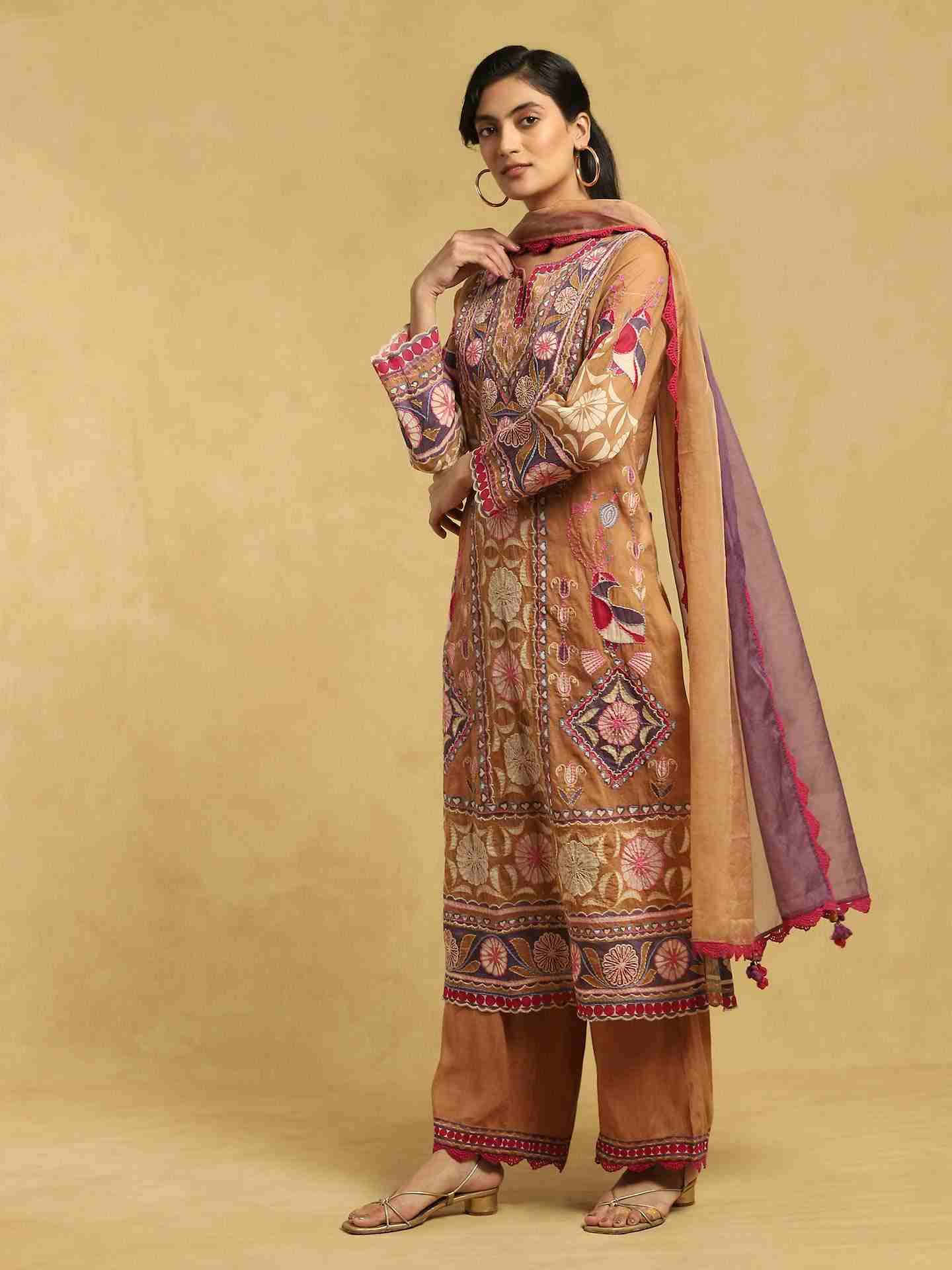 Beige Chiriya Cotton Suit Set