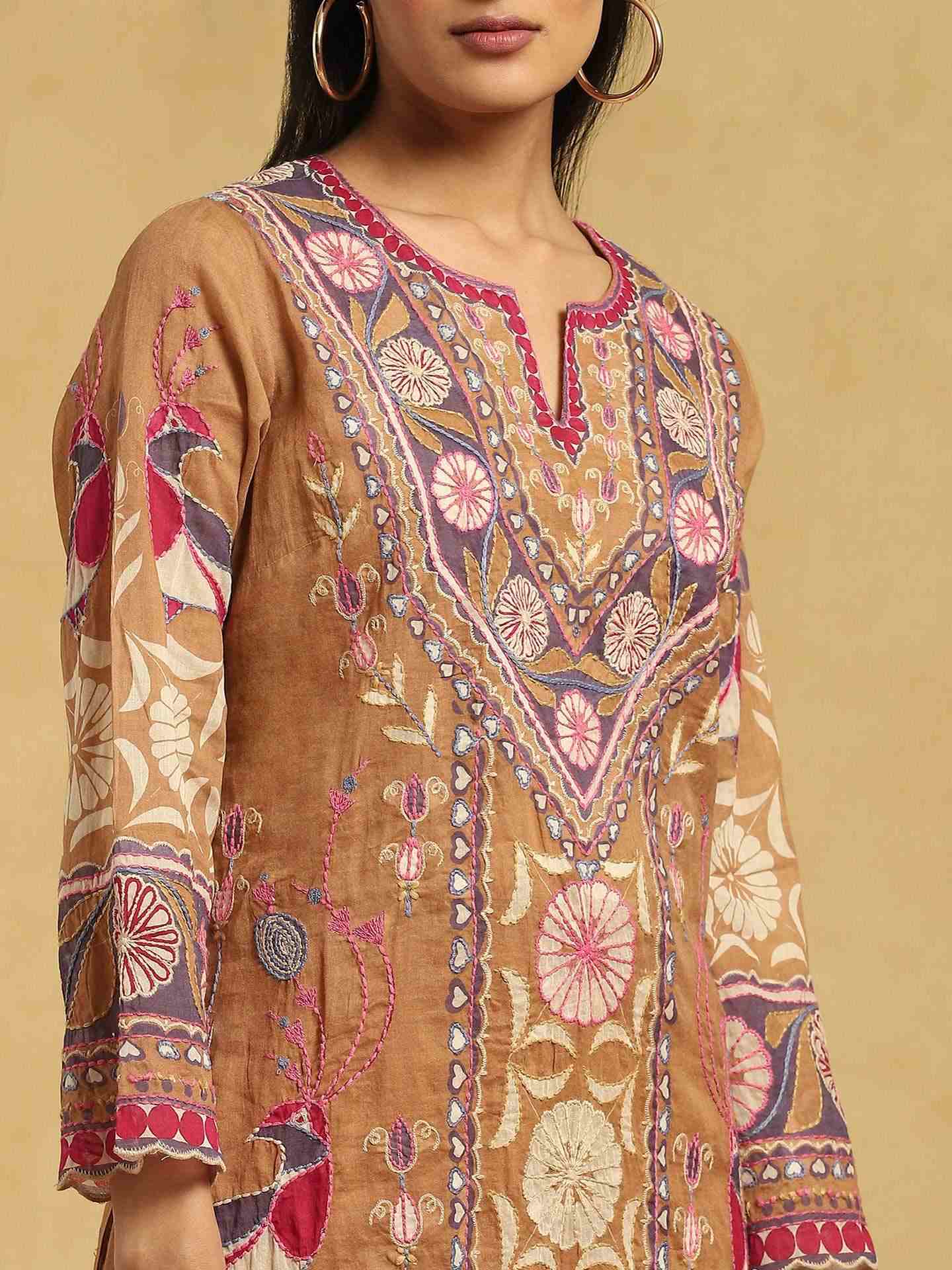 Beige Chiriya Cotton Suit Set
