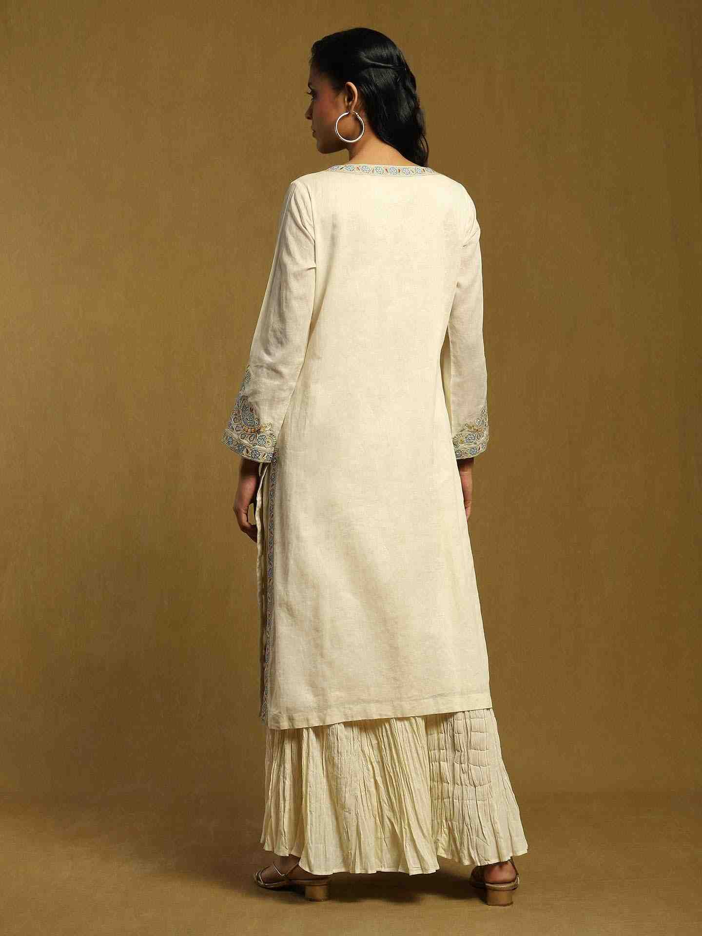 Off White Patch Floral Cotton Sharara Set