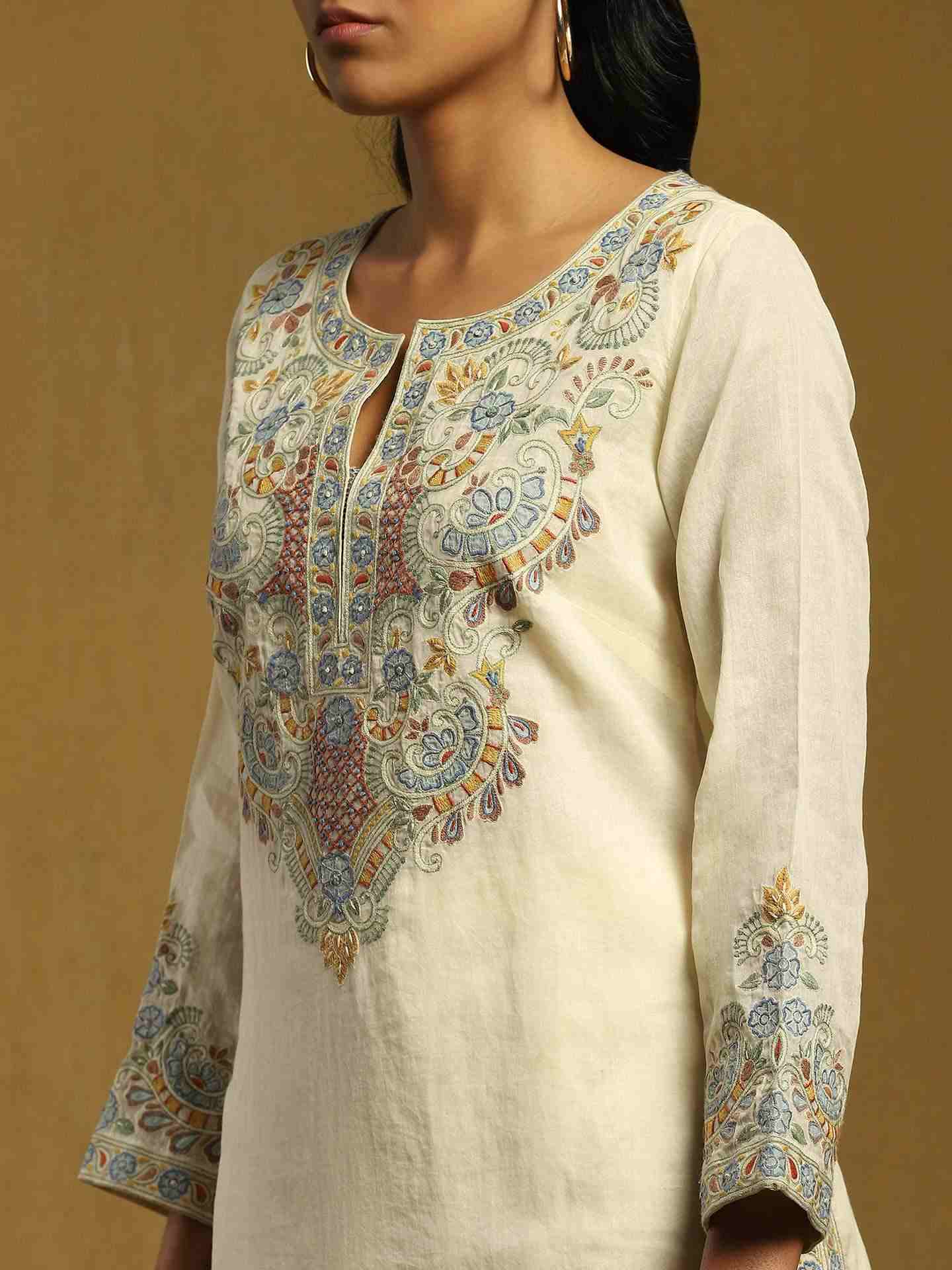 Off White Patch Floral Cotton Sharara Set