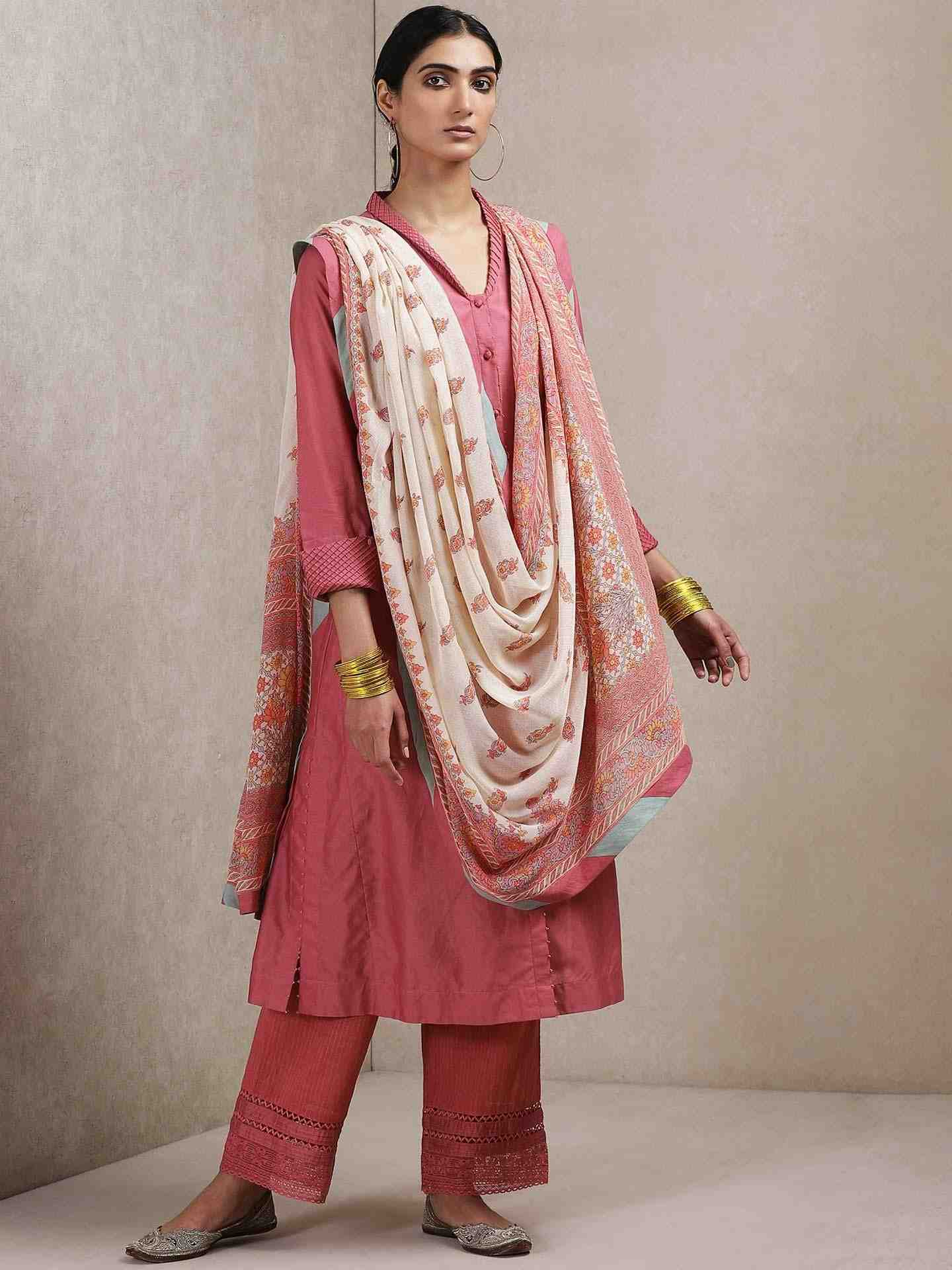 Pink Erham Chanderi Suit Set