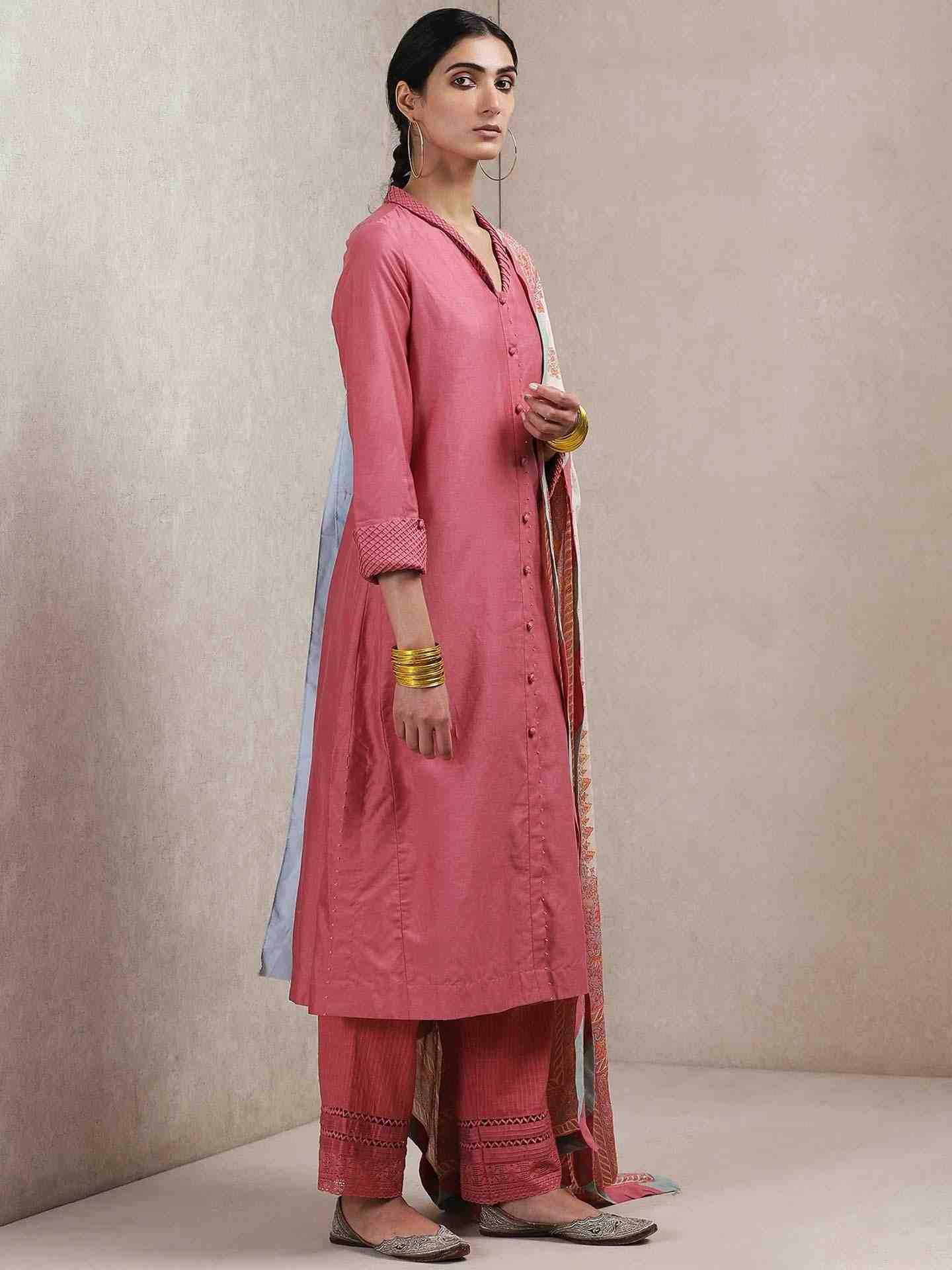 Pink Erham Chanderi Suit Set