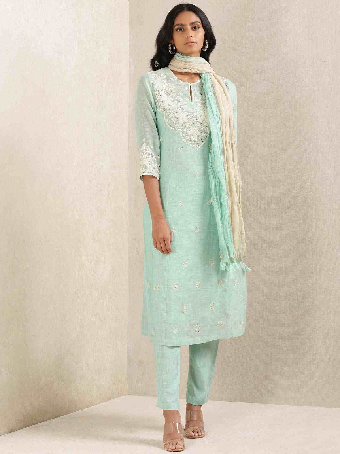 Aqua Ganges Chanderi Suit Set