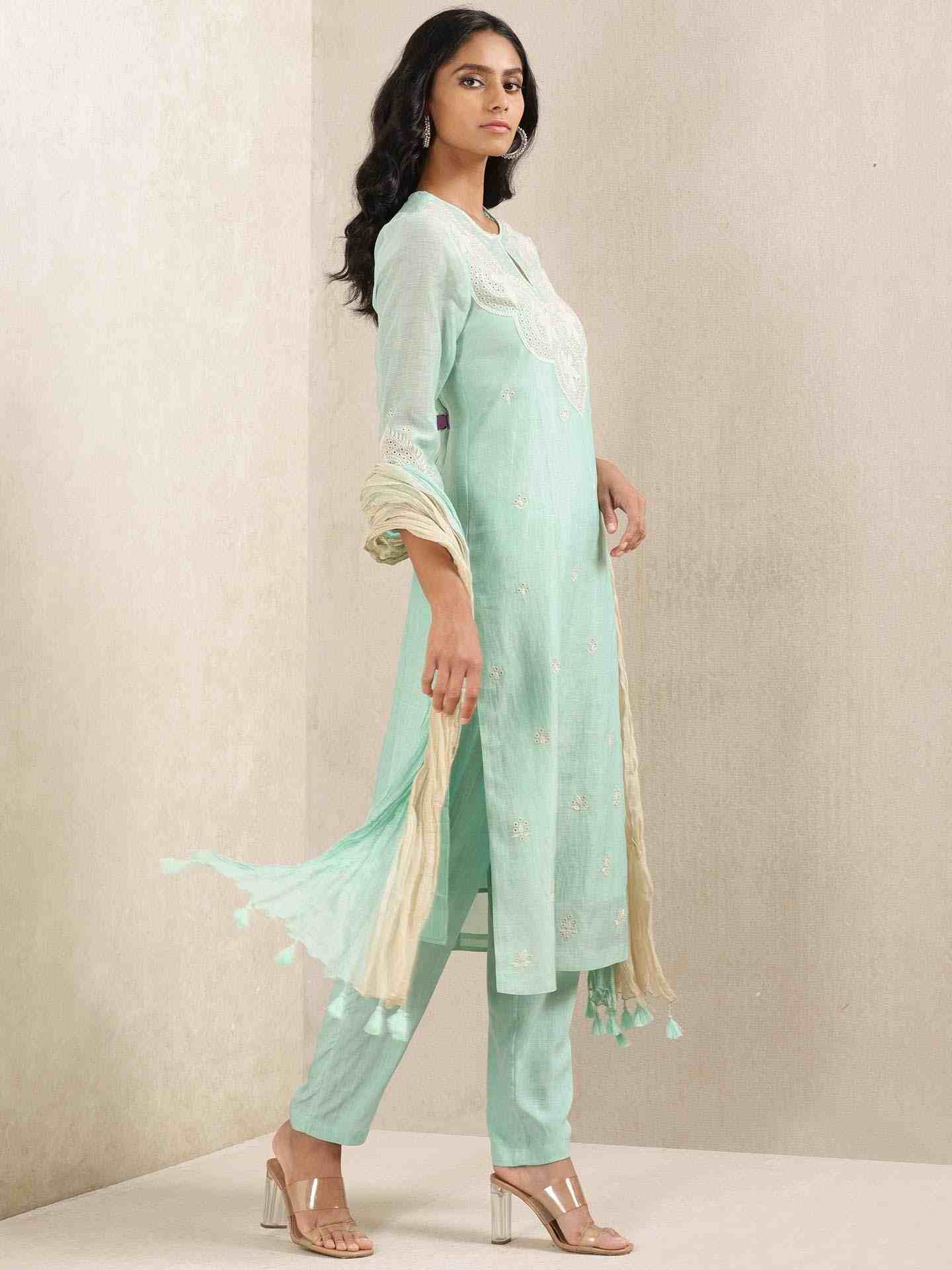 Aqua Ganges Chanderi Suit Set