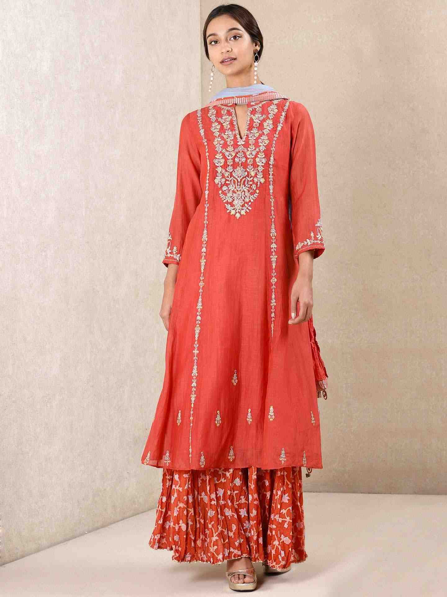 Coral Begum Chanderi Sharara Set