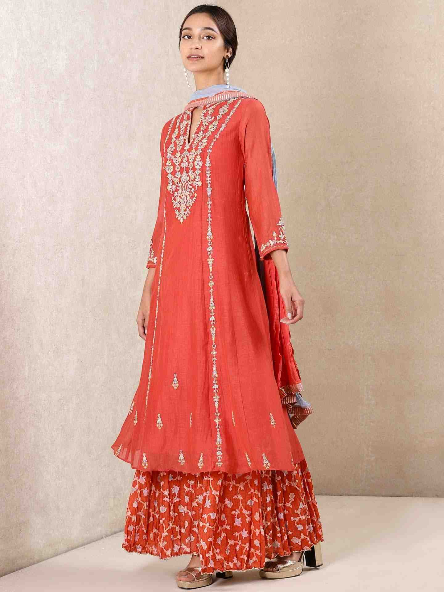 Coral Begum Chanderi Sharara Set