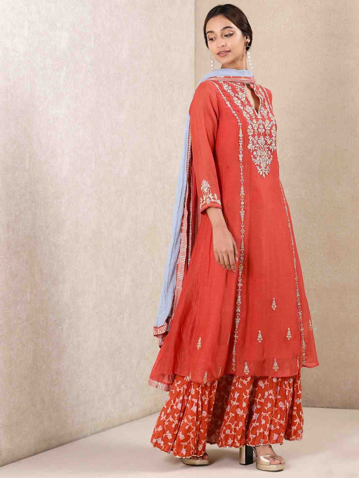 Coral Begum Chanderi Sharara Set