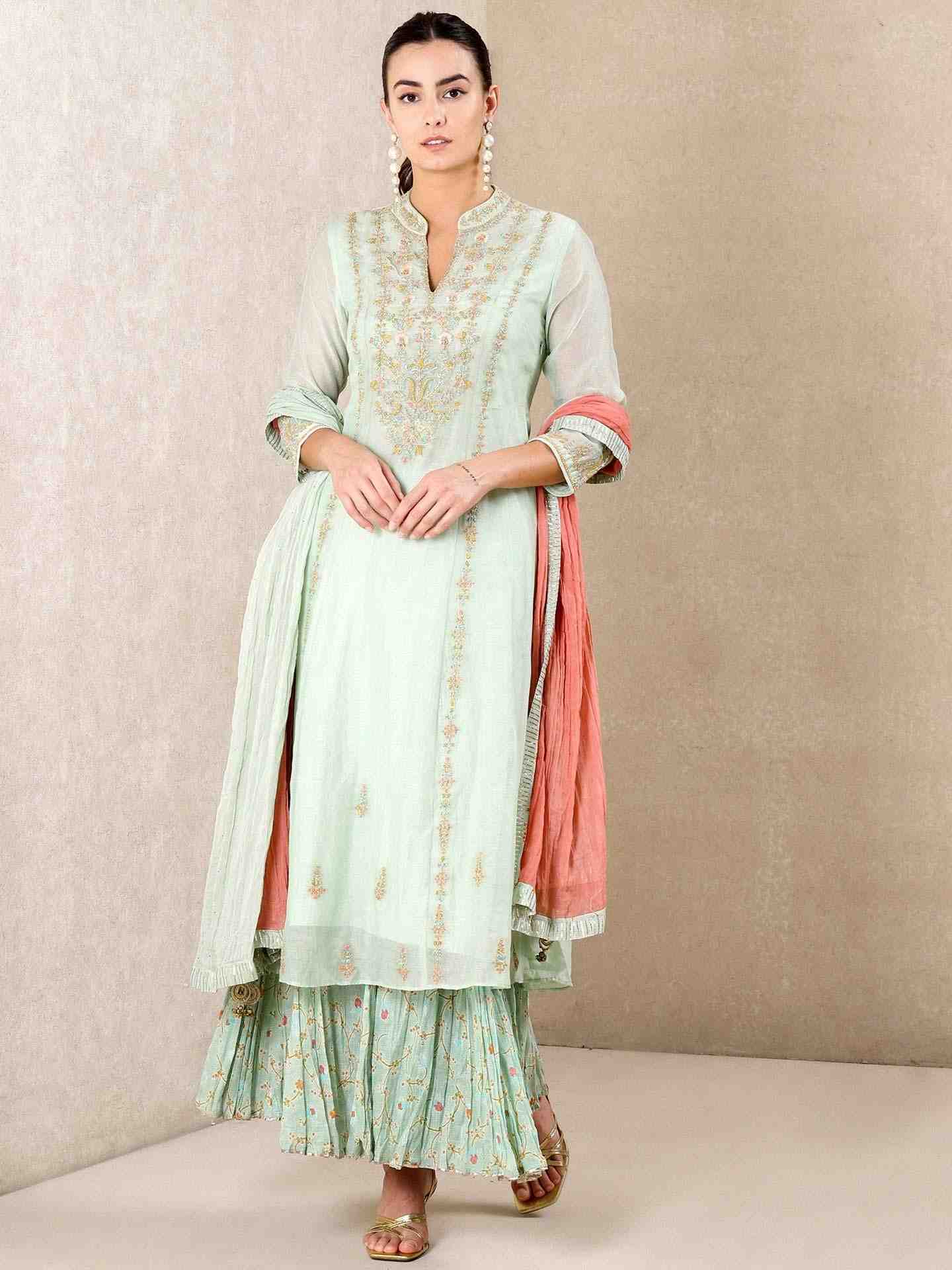 Mint Begum Chanderi Sharara Set