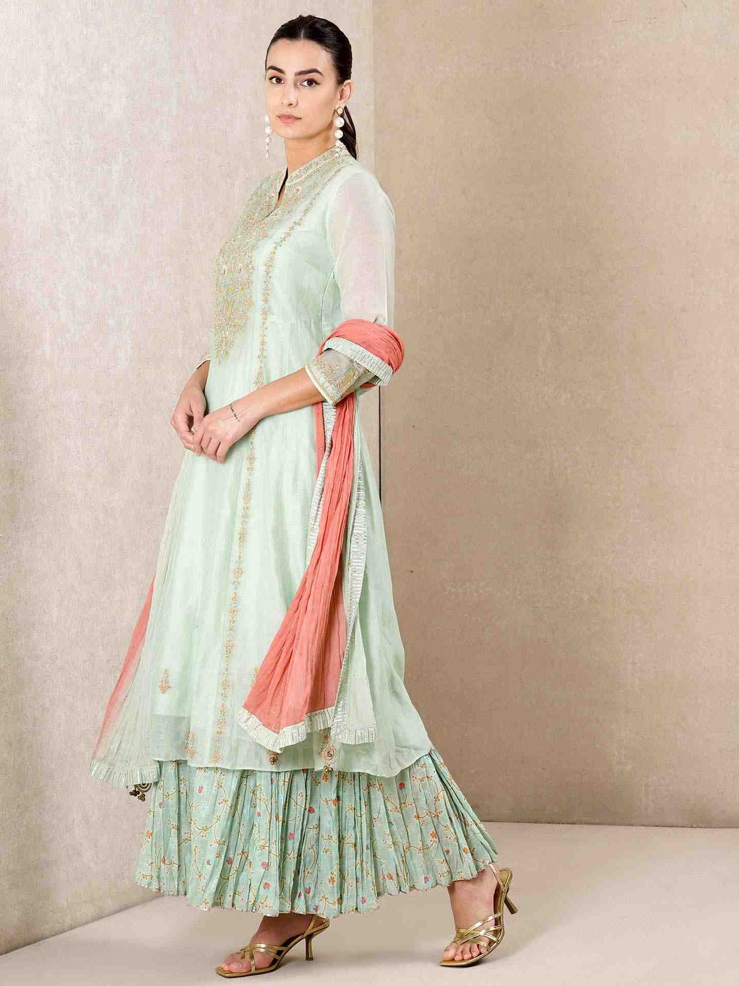 Mint Begum Chanderi Sharara Set