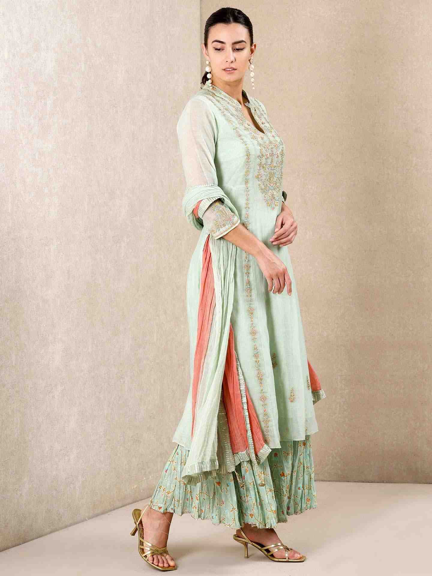 Mint Begum Chanderi Sharara Set
