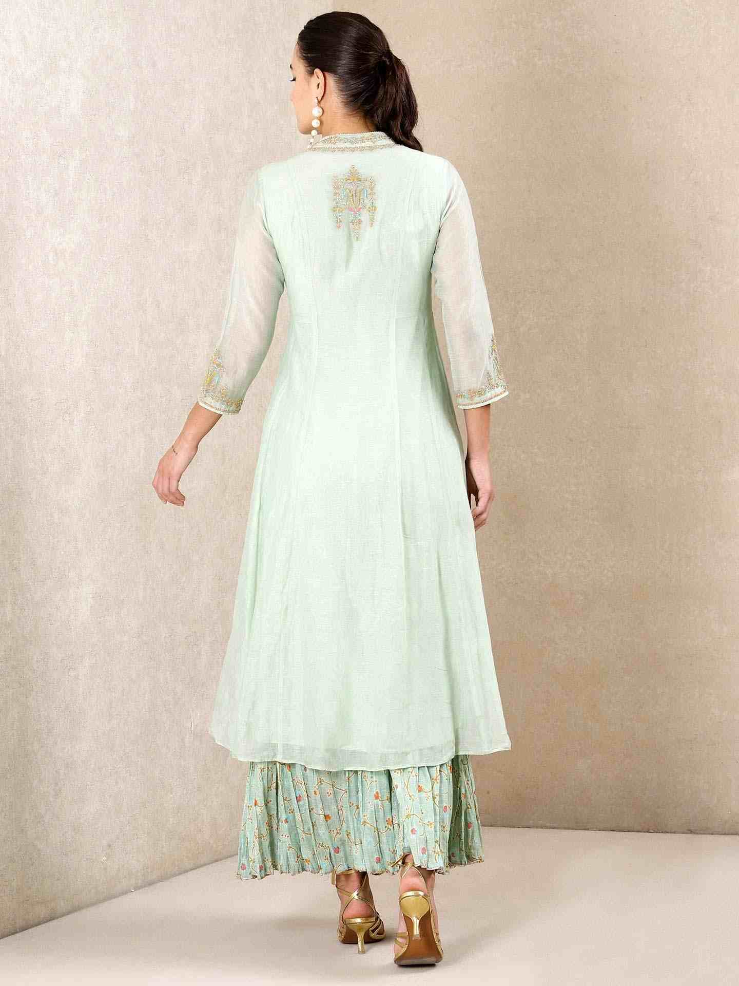 Mint Begum Chanderi Sharara Set